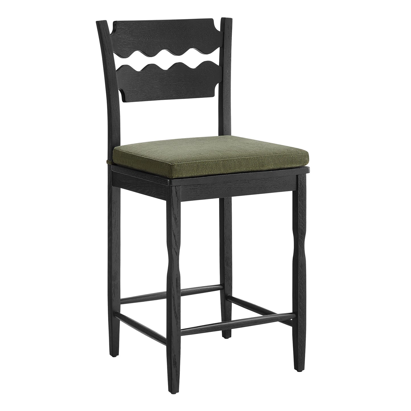 Jax Oak Wood Counter Stool With Wavy Razor Back and Cushion by Modway