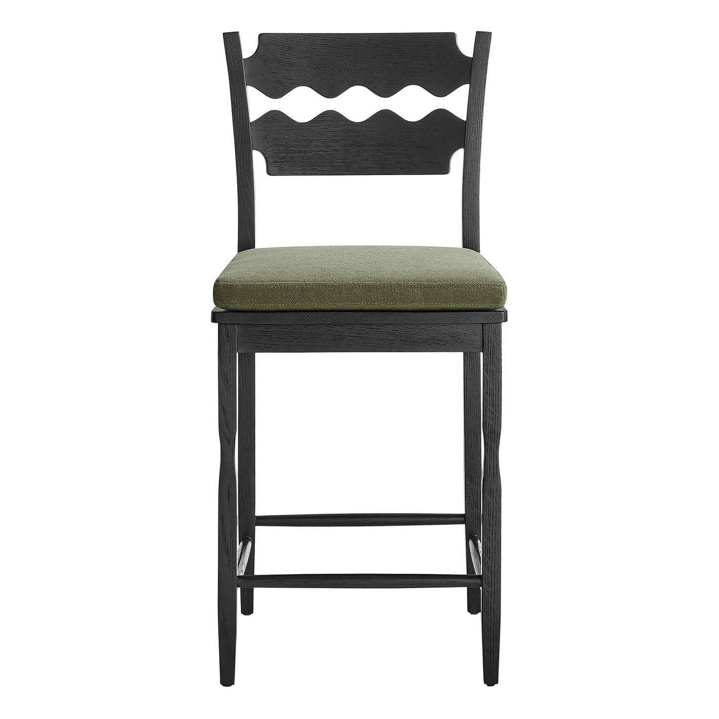 Jax Oak Wood Counter Stool With Wavy Razor Back and Cushion by Modway