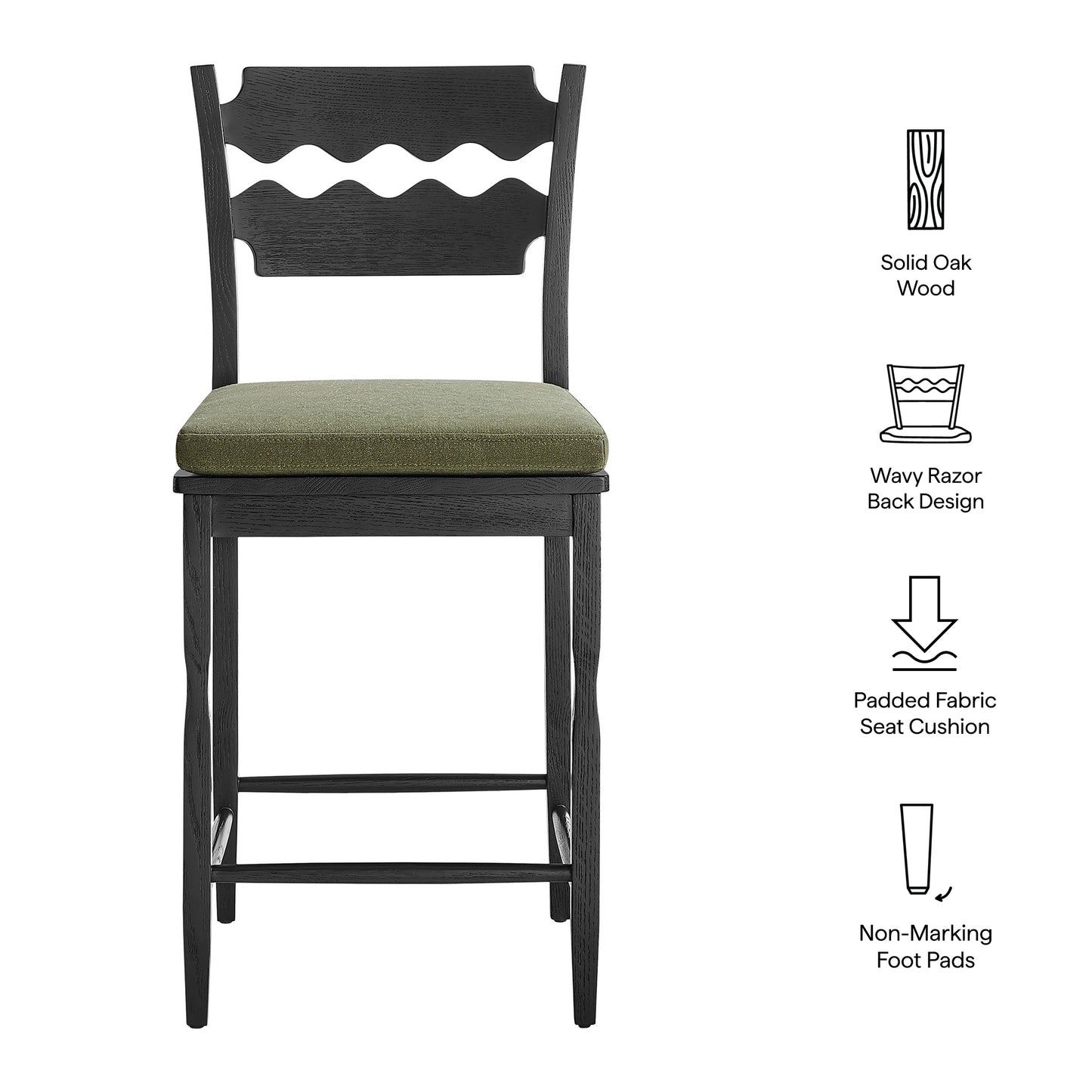 Jax Oak Wood Counter Stool With Wavy Razor Back and Cushion by Modway