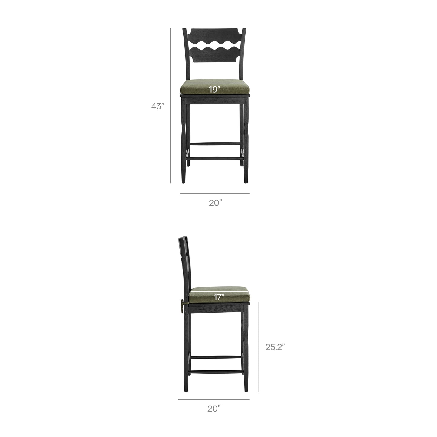 Jax Oak Wood Counter Stool With Wavy Razor Back and Cushion by Modway