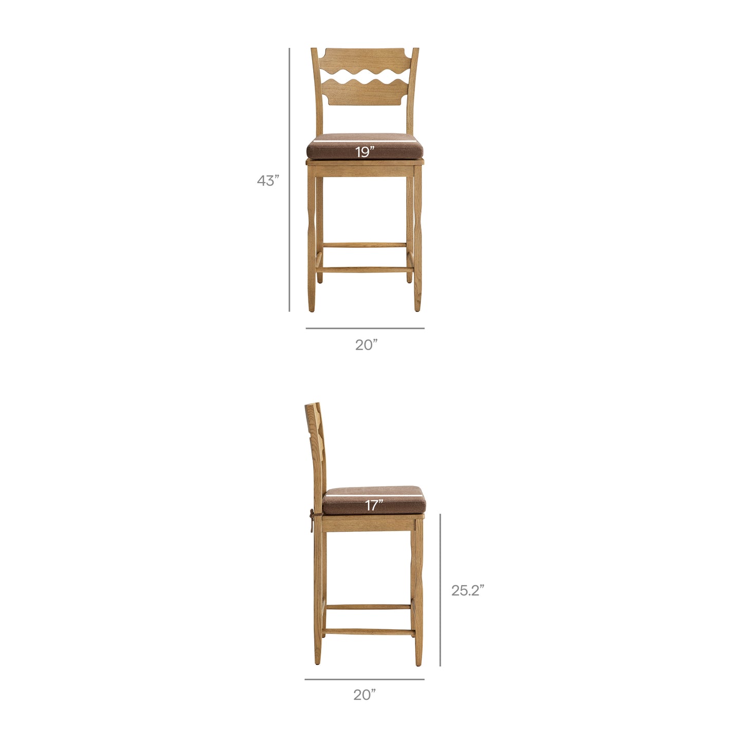 Jax Oak Wood Counter Stool With Wavy Razor Back and Cushion by Modway