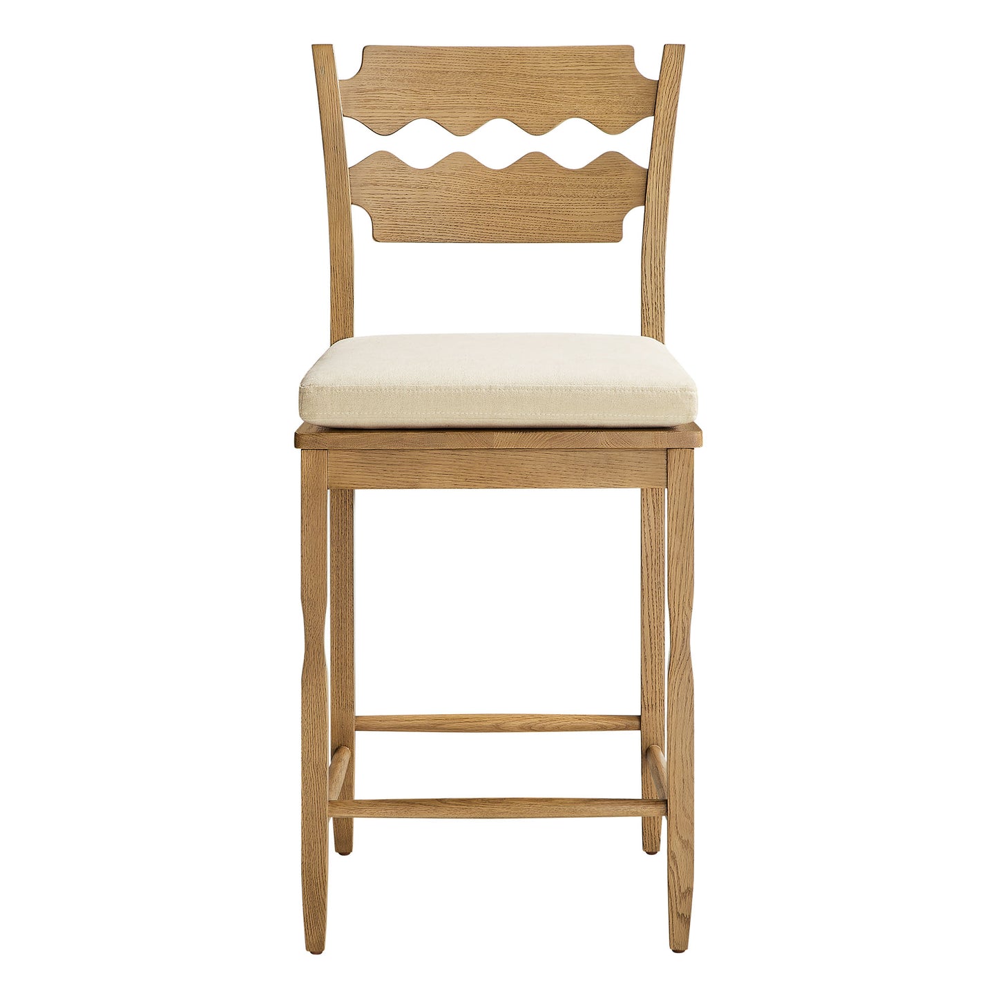 Jax Oak Wood Counter Stool With Wavy Razor Back and Cushion by Modway
