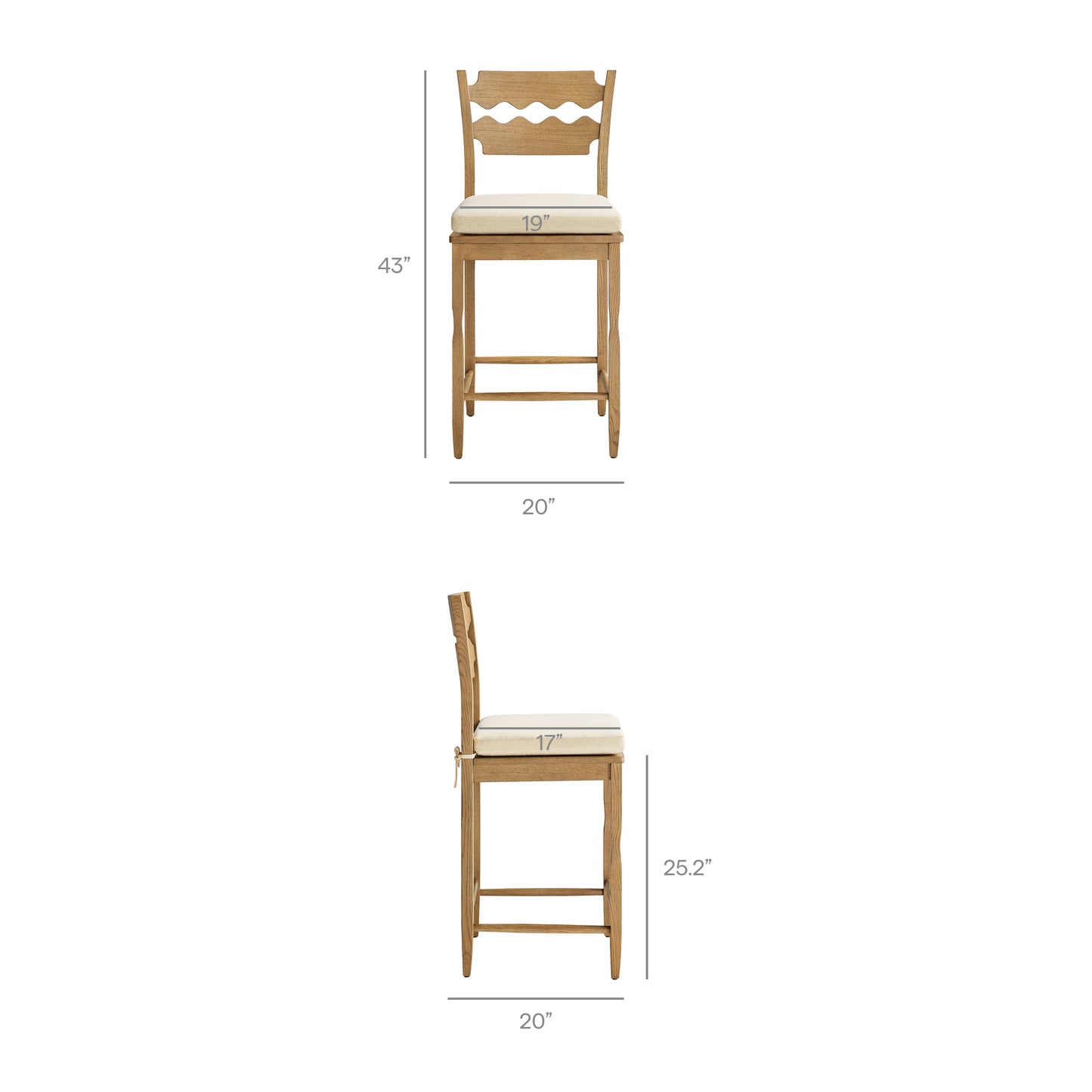 Jax Oak Wood Counter Stool With Wavy Razor Back and Cushion by Modway
