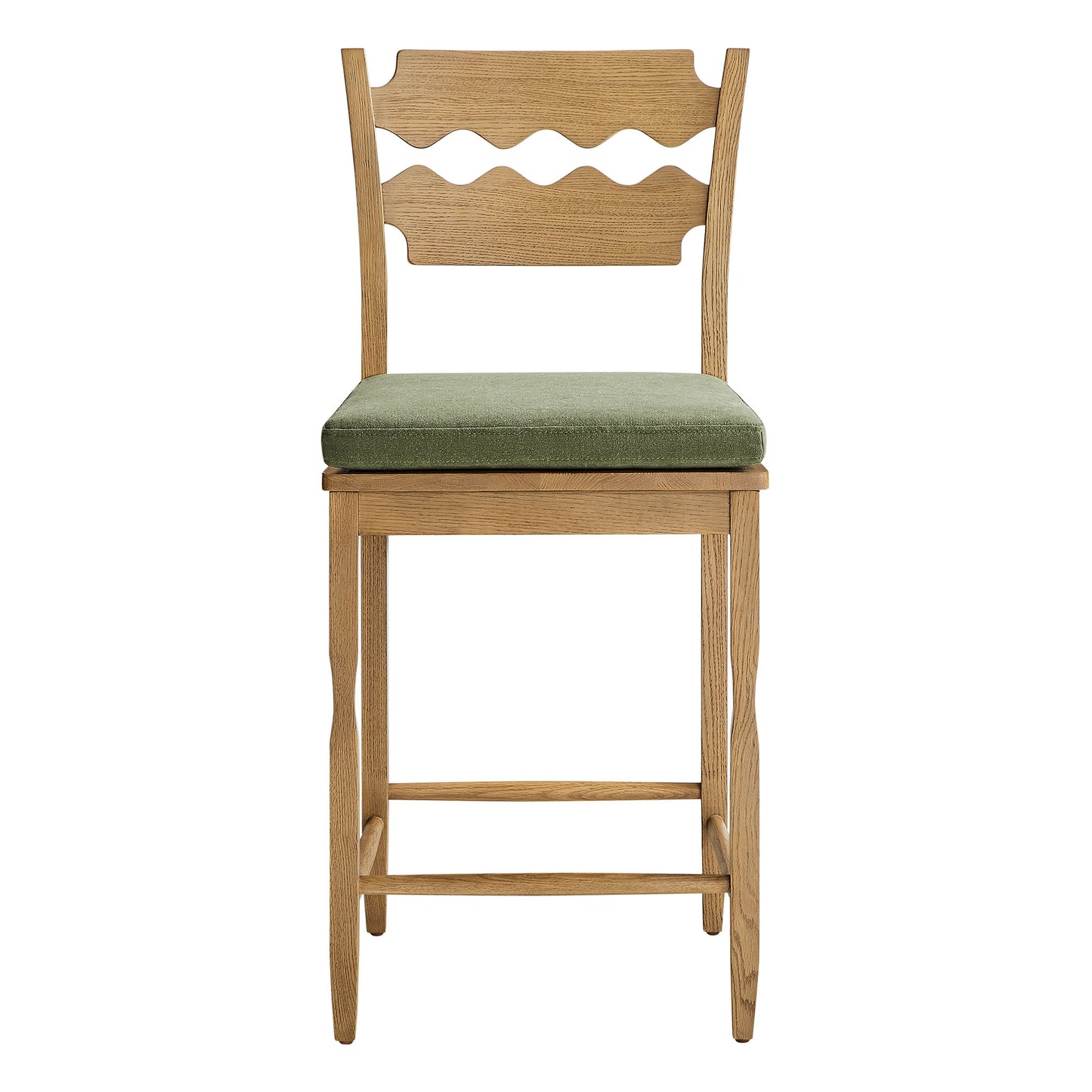 Jax Oak Wood Counter Stool With Wavy Razor Back and Cushion by Modway