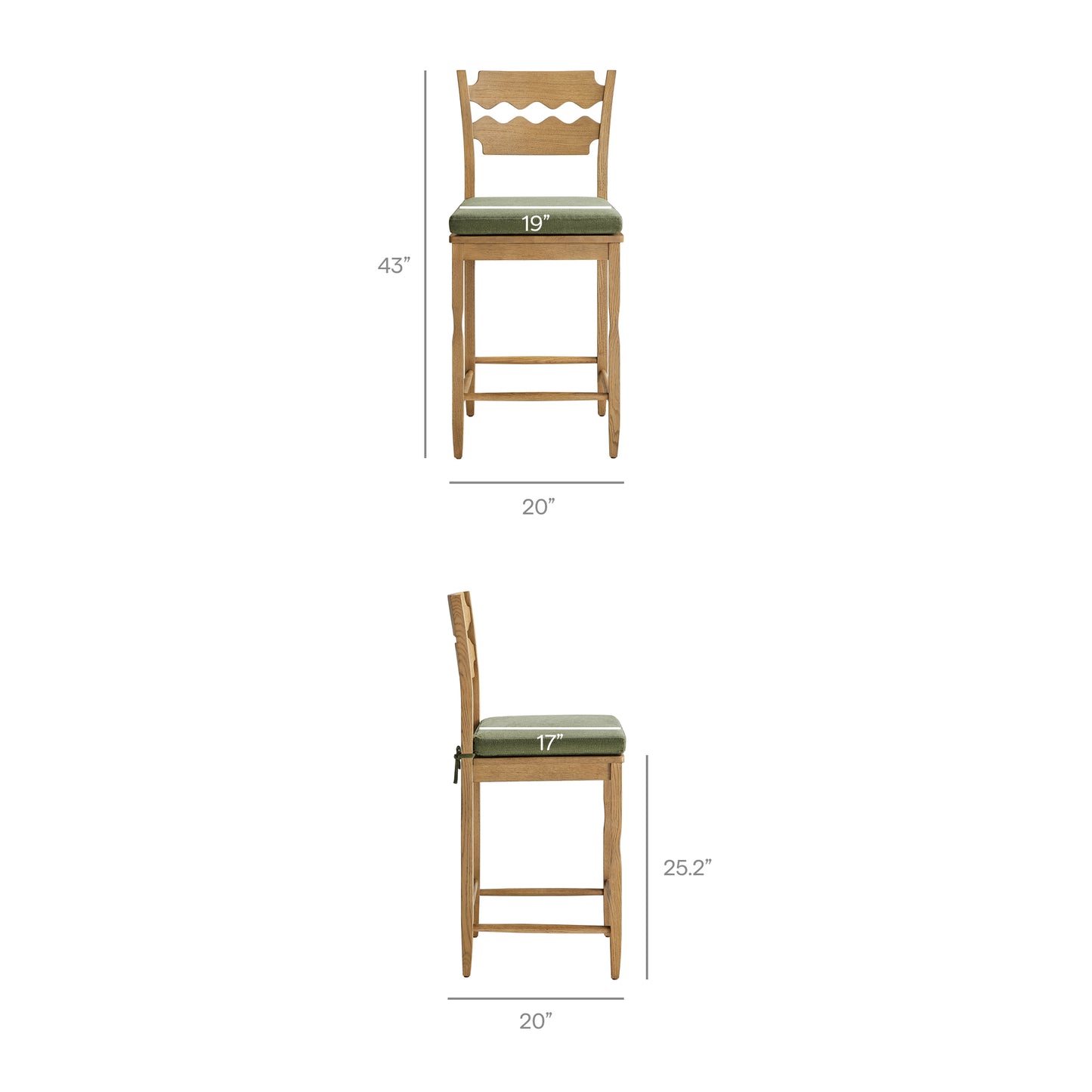 Jax Oak Wood Counter Stool With Wavy Razor Back and Cushion by Modway
