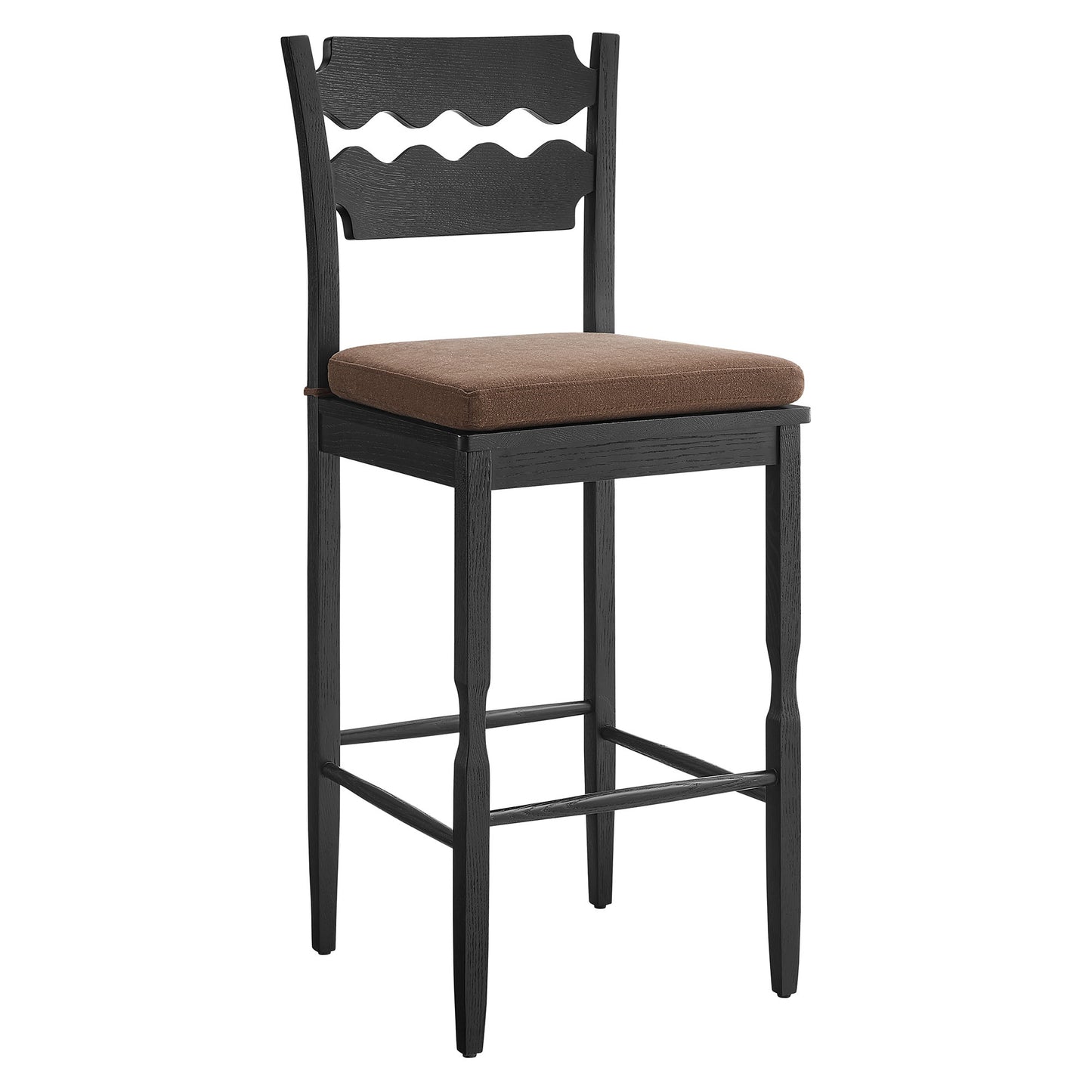 Jax Oak Wood Bar Stool With Wavy Razor Back and Cushion by Modway