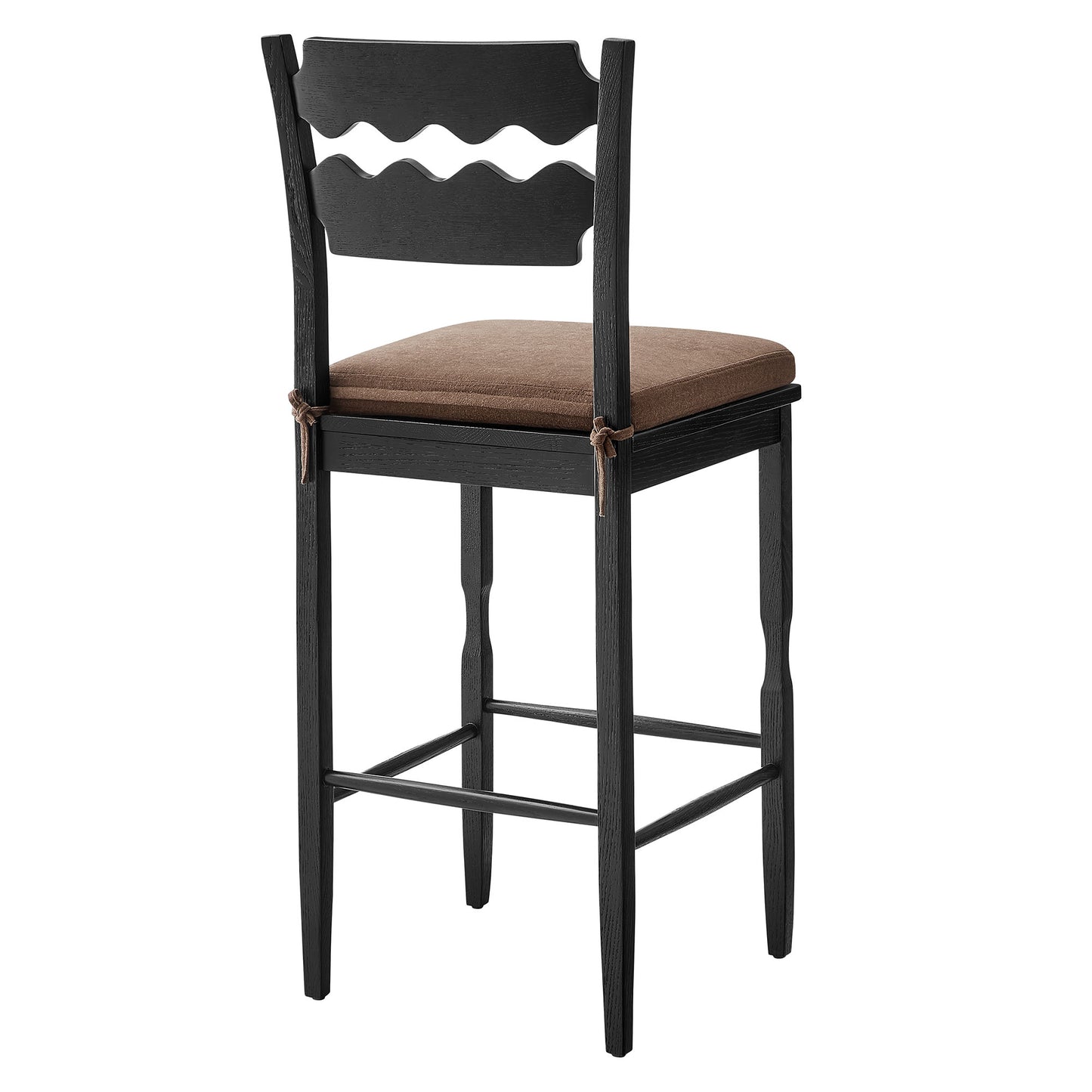Jax Oak Wood Bar Stool With Wavy Razor Back and Cushion by Modway