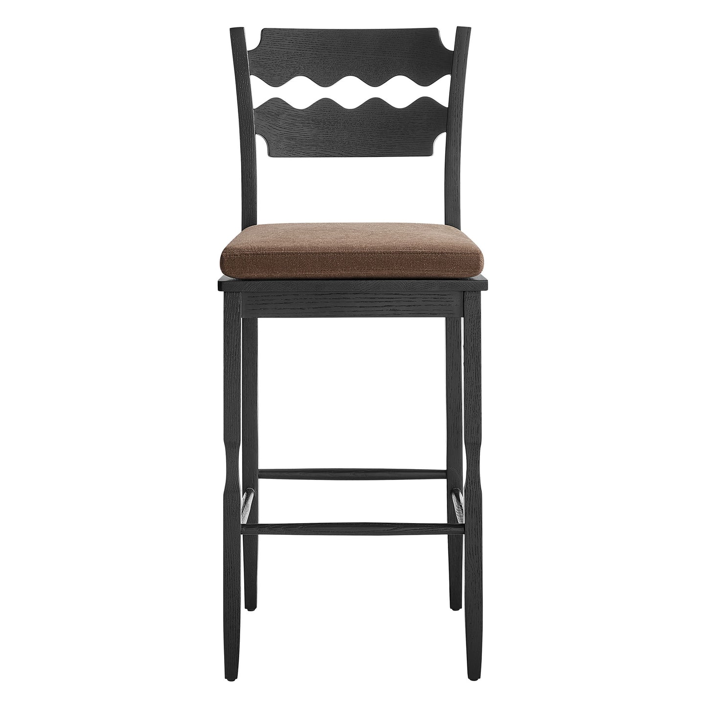 Jax Oak Wood Bar Stool With Wavy Razor Back and Cushion by Modway