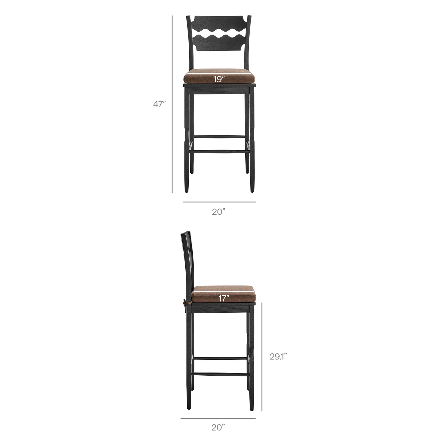 Jax Oak Wood Bar Stool With Wavy Razor Back and Cushion by Modway