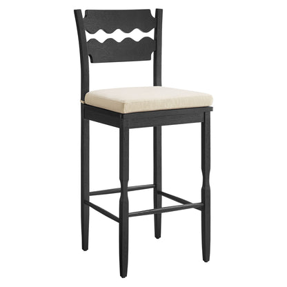 Jax Oak Wood Bar Stool With Wavy Razor Back and Cushion by Modway
