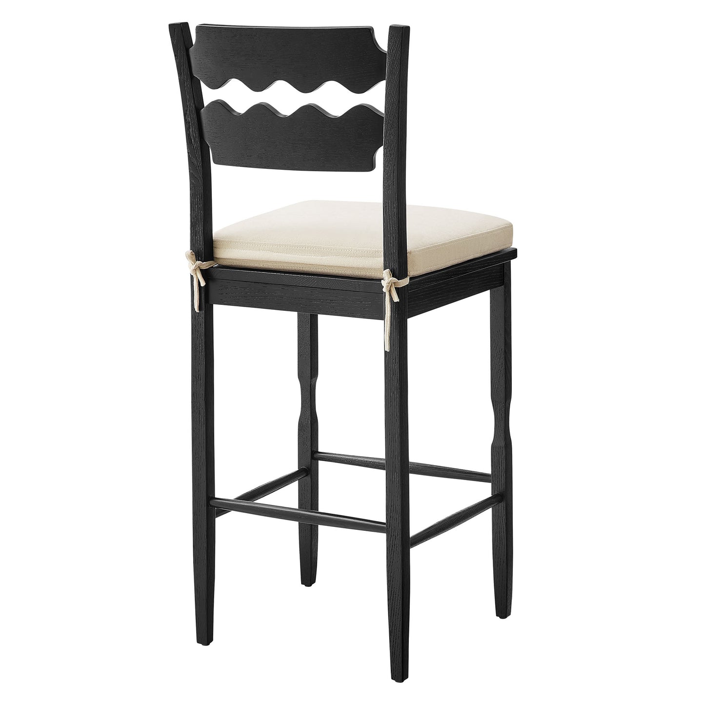 Jax Oak Wood Bar Stool With Wavy Razor Back and Cushion by Modway