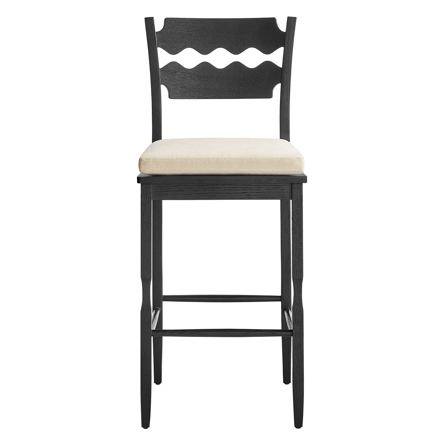 Jax Oak Wood Bar Stool With Wavy Razor Back and Cushion by Modway