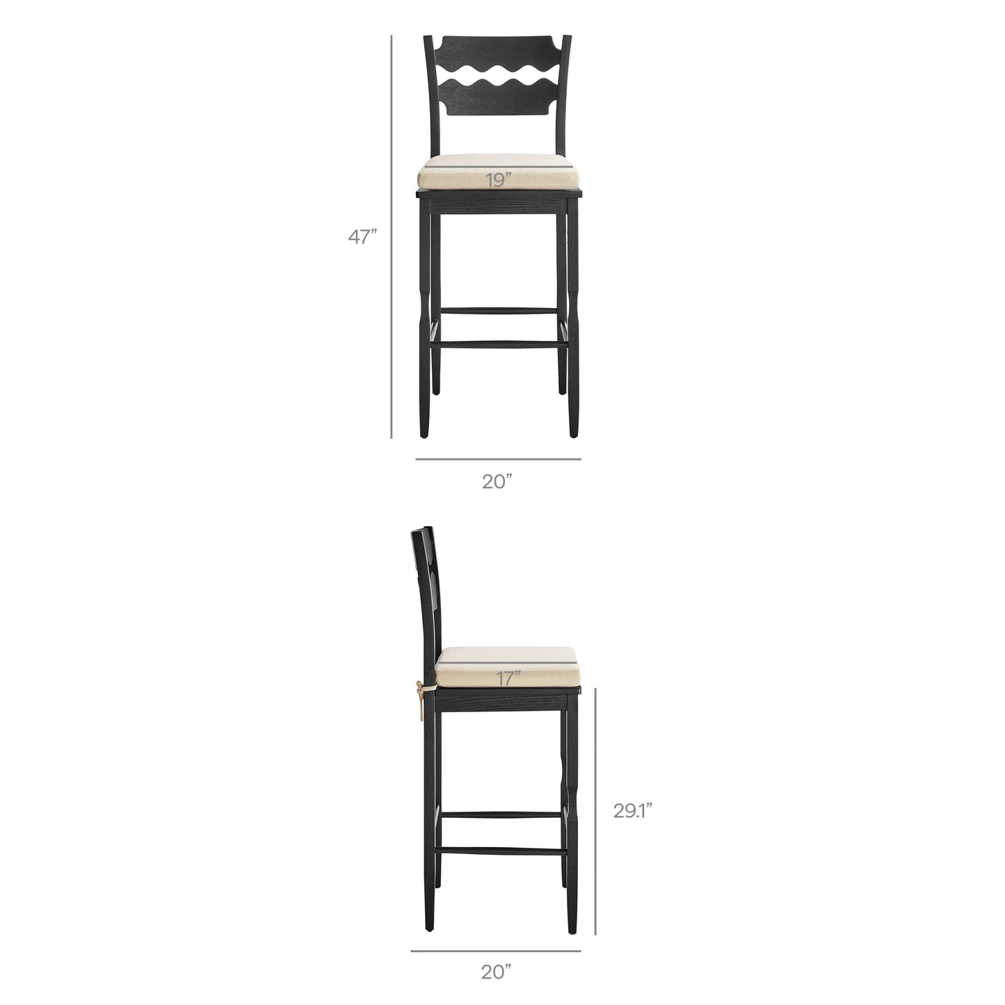 Jax Oak Wood Bar Stool With Wavy Razor Back and Cushion by Modway