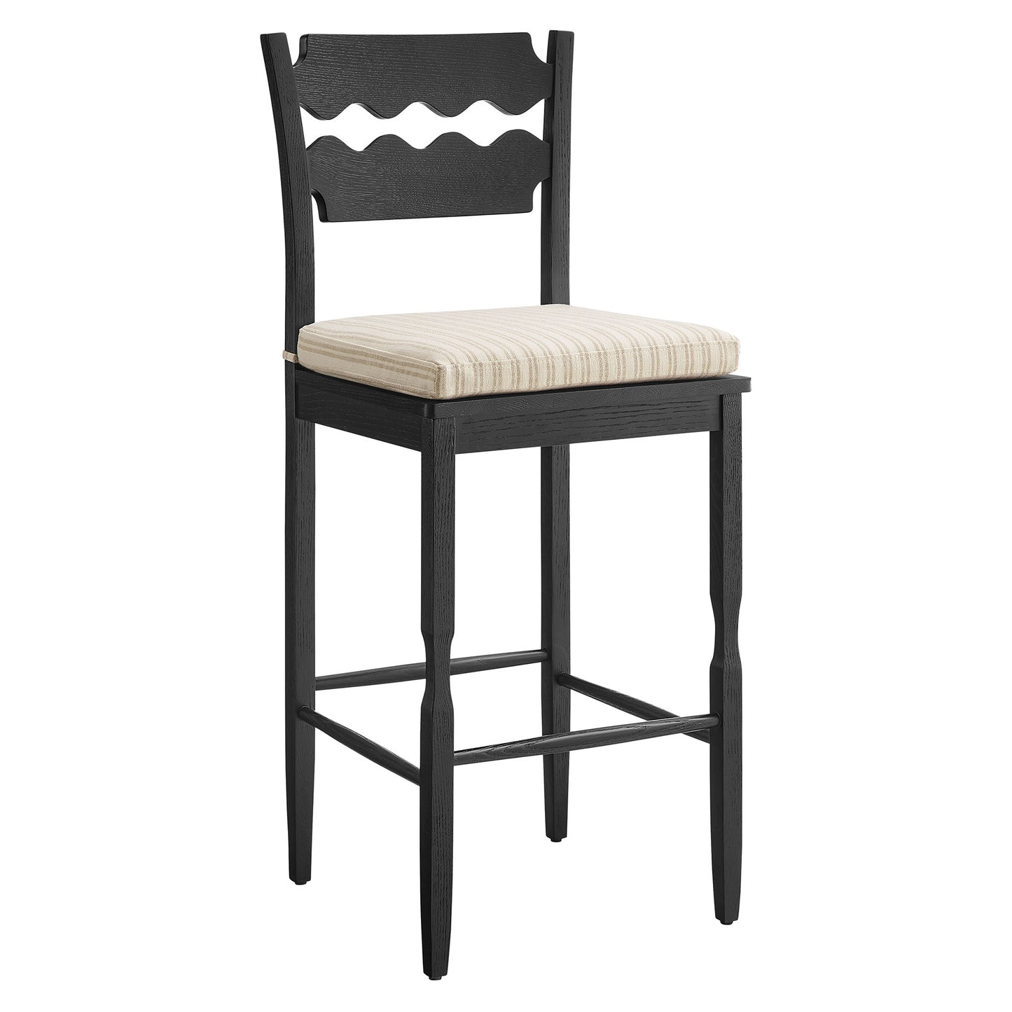 Jax Oak Wood Bar Stool With Wavy Razor Back and Cushion by Modway