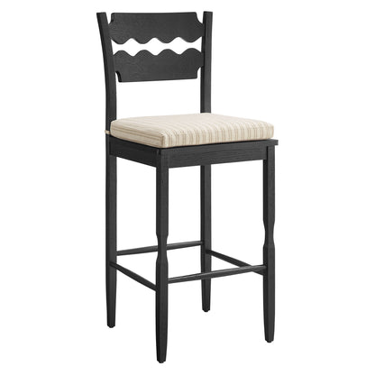 Jax Oak Wood Bar Stool With Wavy Razor Back and Cushion by Modway