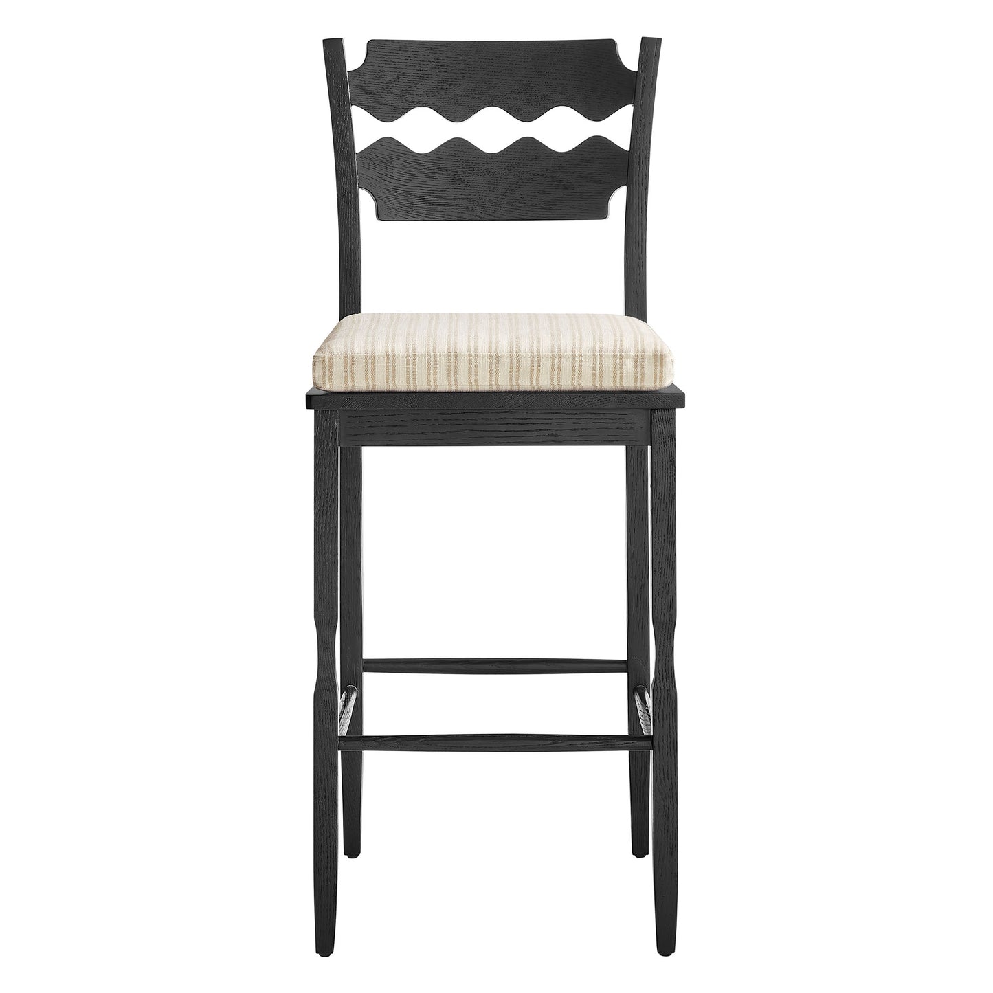 Jax Oak Wood Bar Stool With Wavy Razor Back and Cushion by Modway