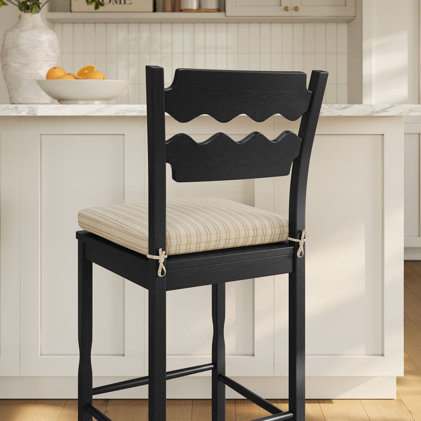 Jax Oak Wood Bar Stool With Wavy Razor Back and Cushion by Modway