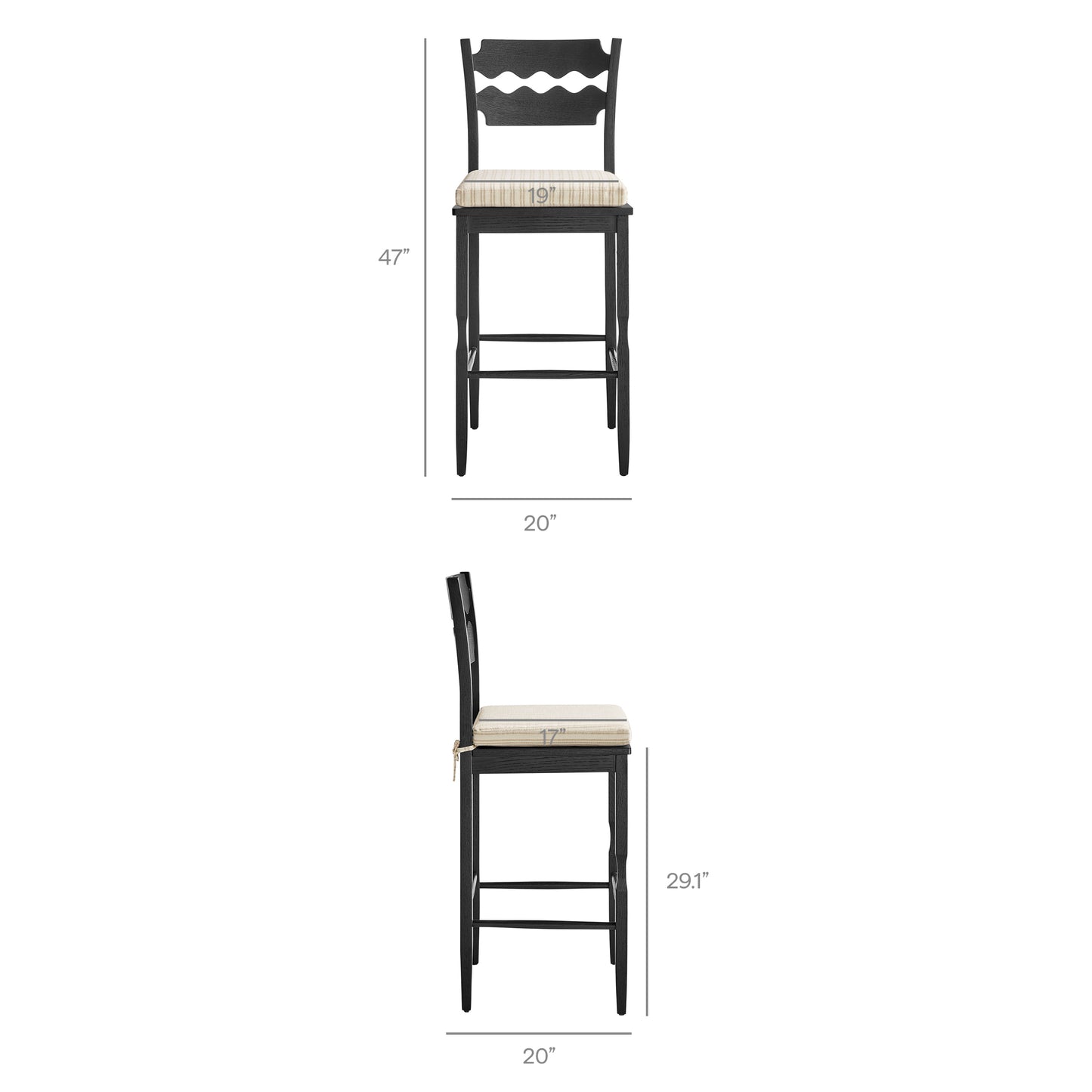 Jax Oak Wood Bar Stool With Wavy Razor Back and Cushion by Modway