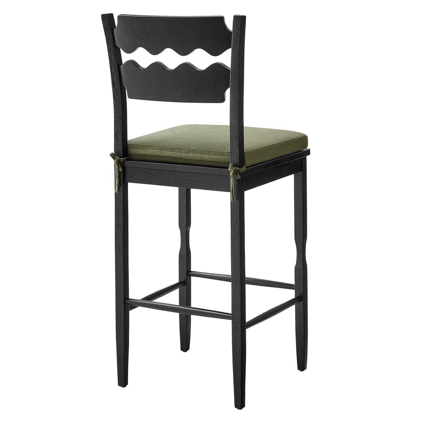 Jax Oak Wood Bar Stool With Wavy Razor Back and Cushion by Modway