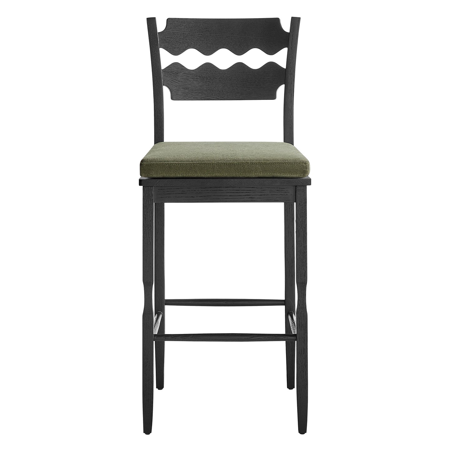 Jax Oak Wood Bar Stool With Wavy Razor Back and Cushion by Modway