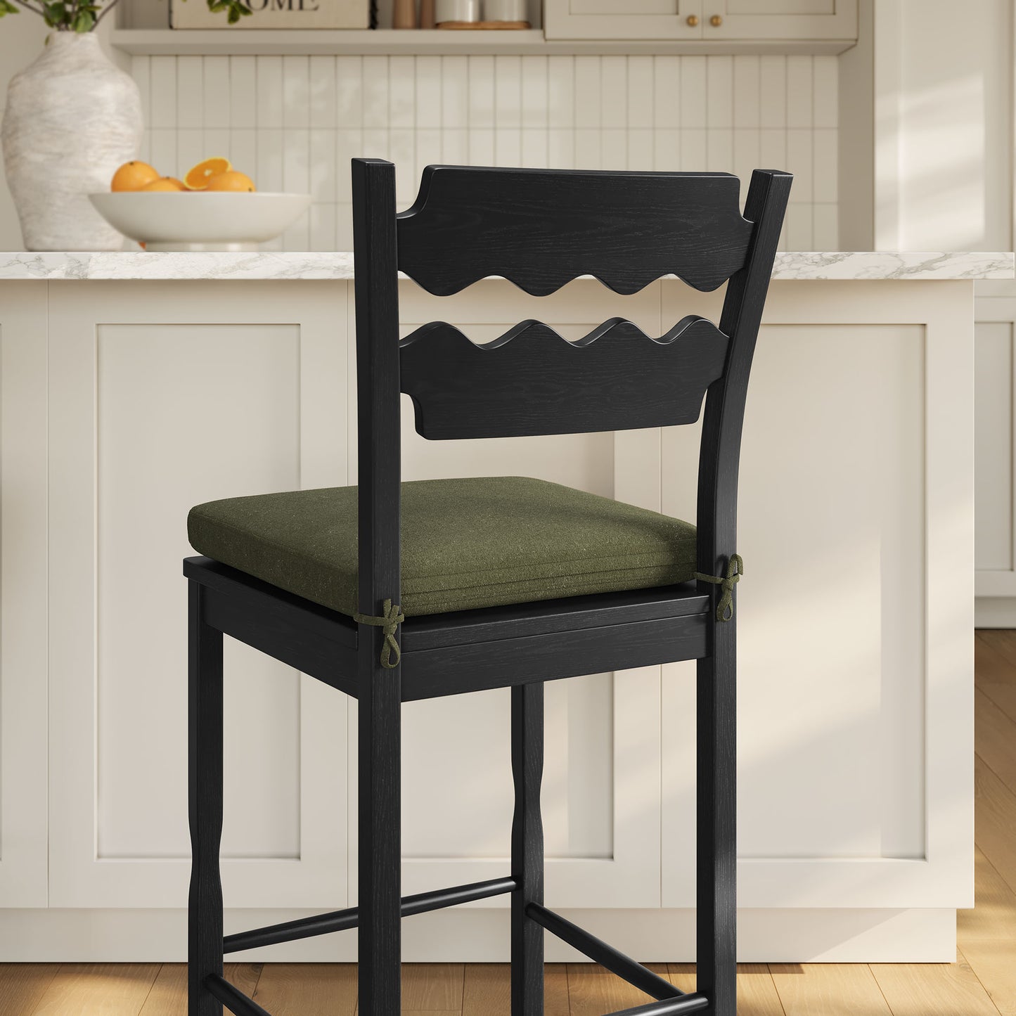 Jax Oak Wood Bar Stool With Wavy Razor Back and Cushion by Modway