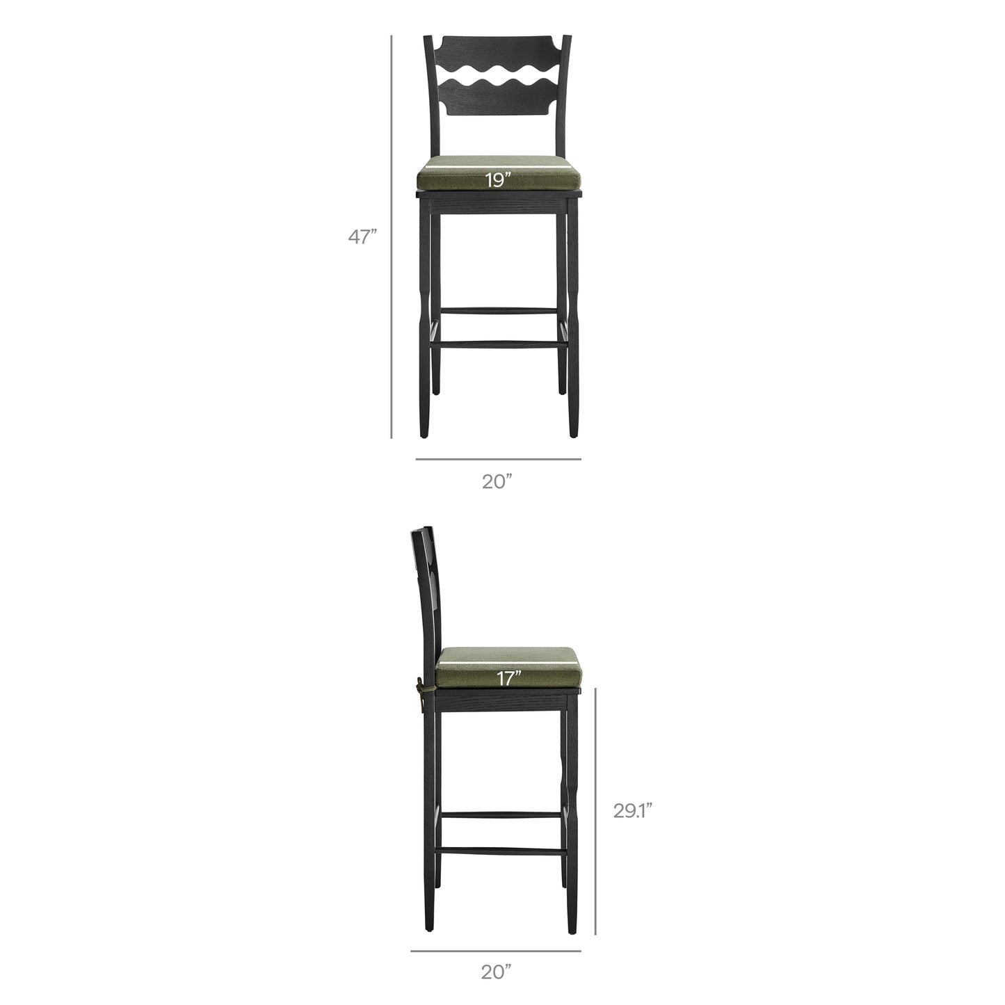 Jax Oak Wood Bar Stool With Wavy Razor Back and Cushion by Modway