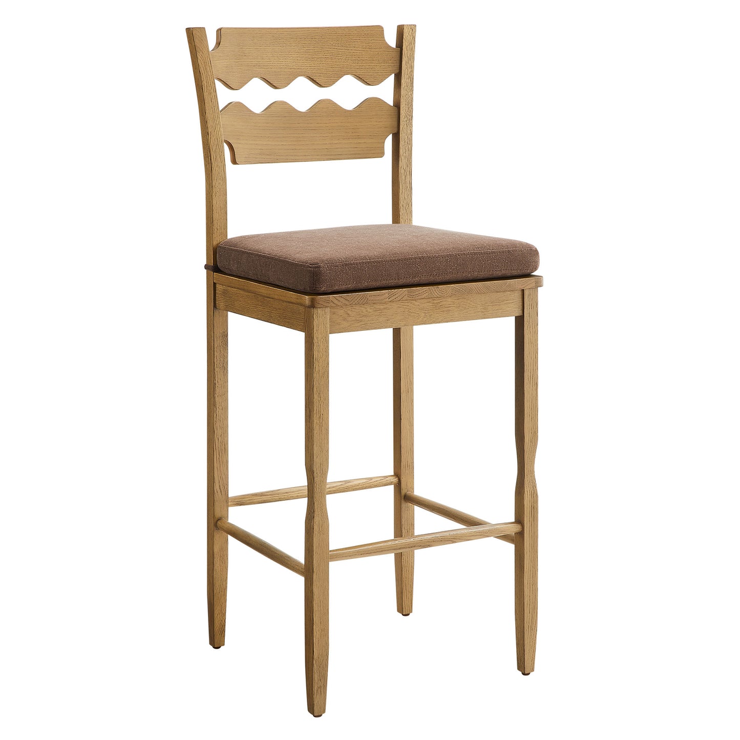 Jax Oak Wood Bar Stool With Wavy Razor Back and Cushion by Modway