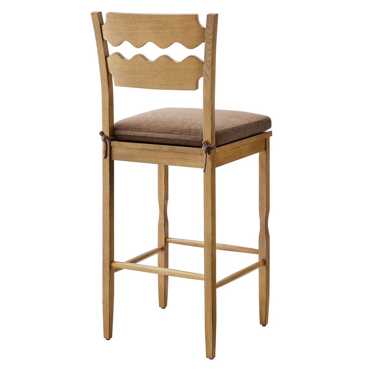 Jax Oak Wood Bar Stool With Wavy Razor Back and Cushion by Modway