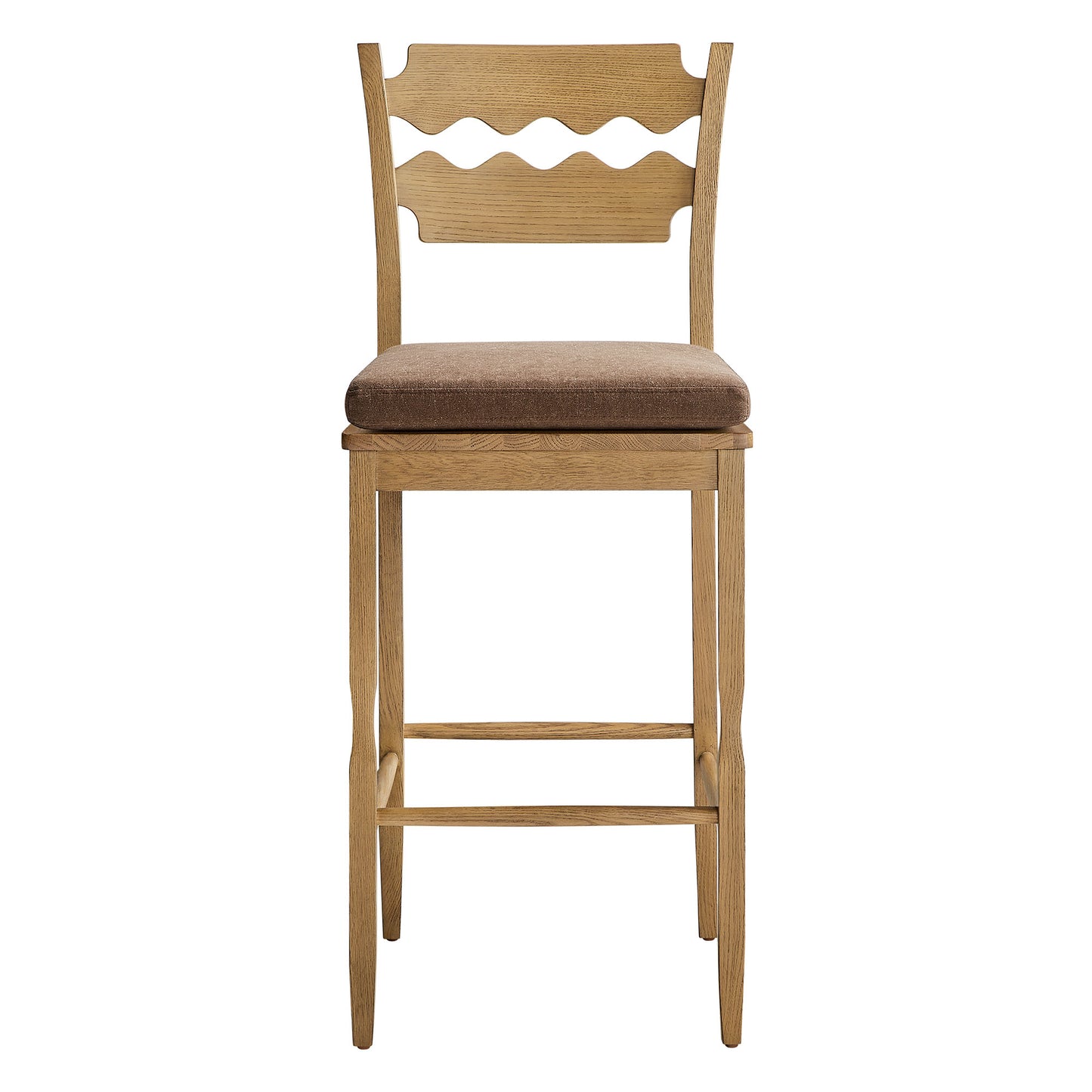 Jax Oak Wood Bar Stool With Wavy Razor Back and Cushion by Modway