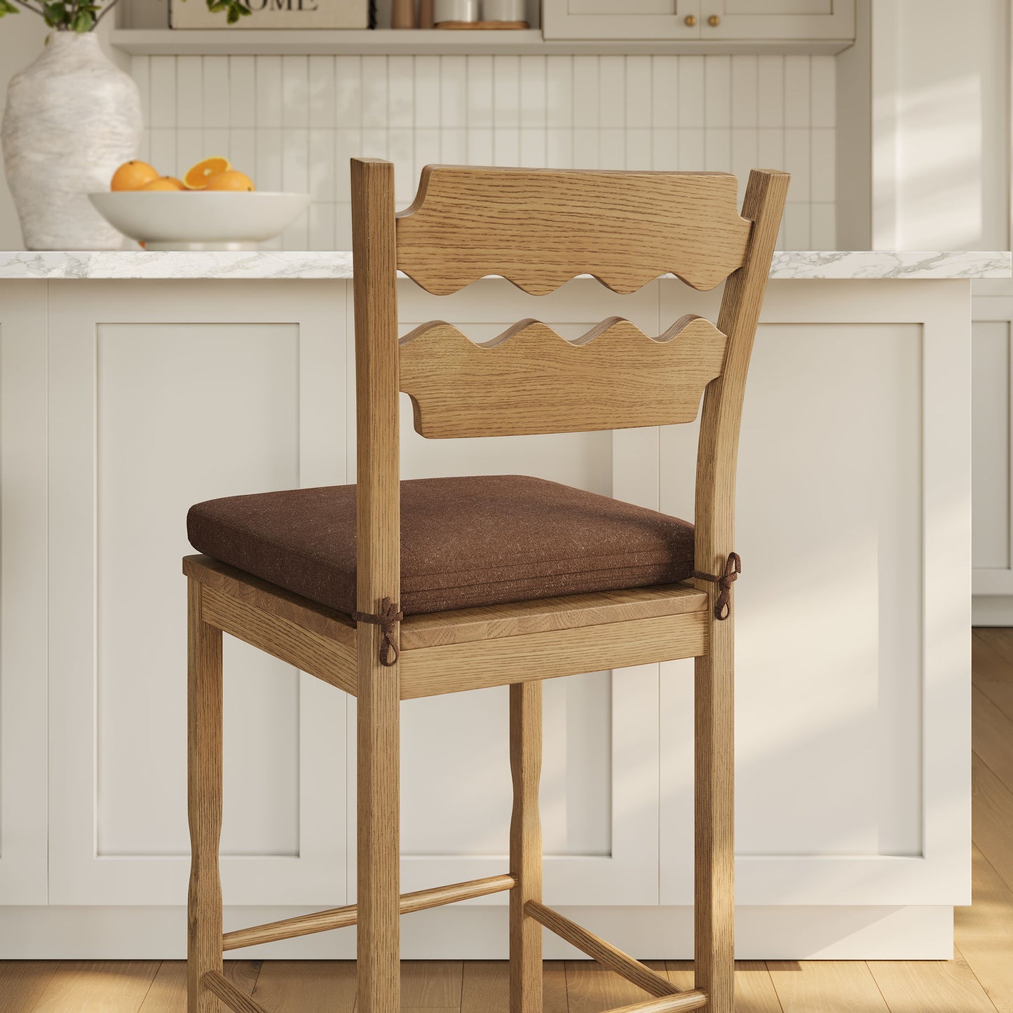 Jax Oak Wood Bar Stool With Wavy Razor Back and Cushion by Modway