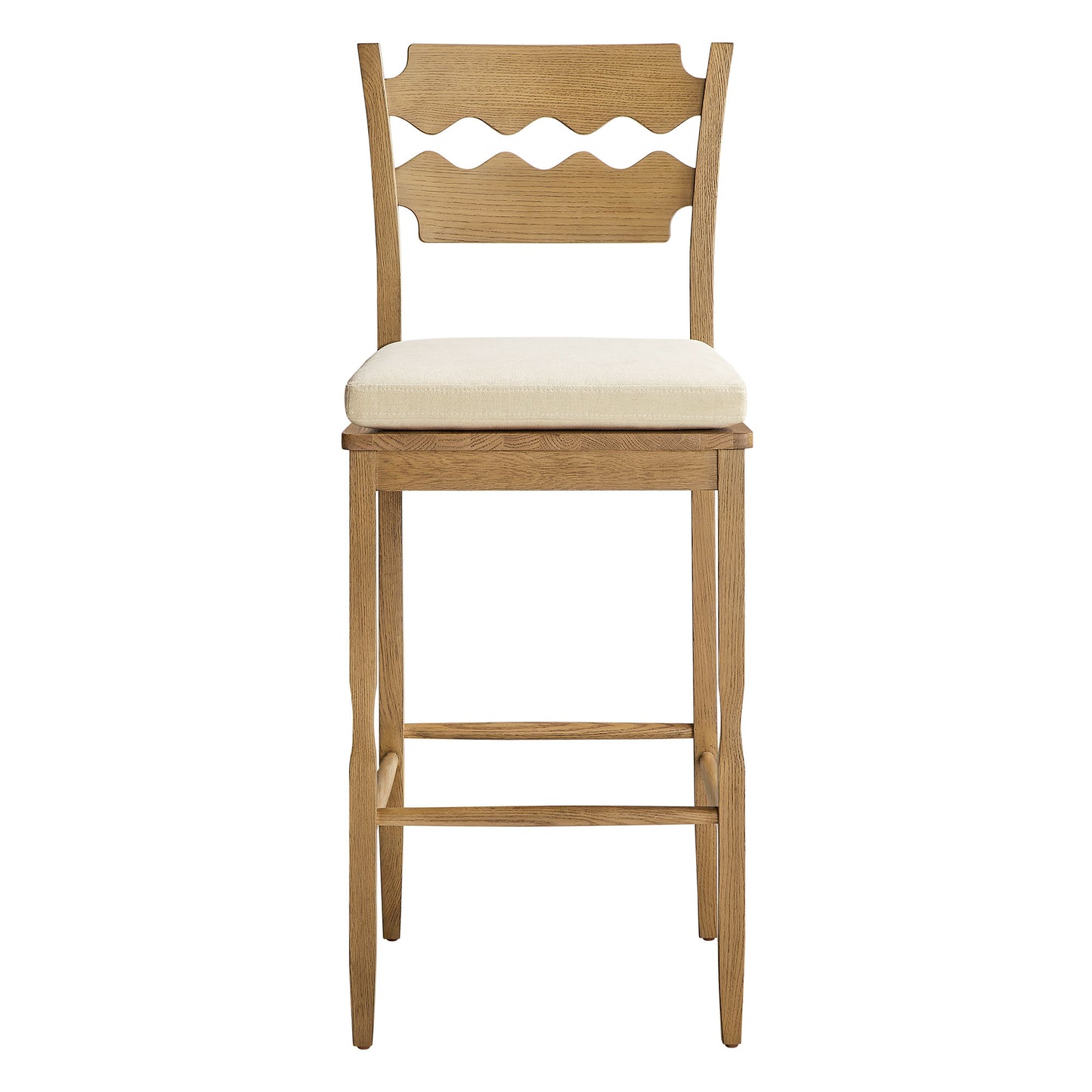 Jax Oak Wood Bar Stool With Wavy Razor Back and Cushion by Modway