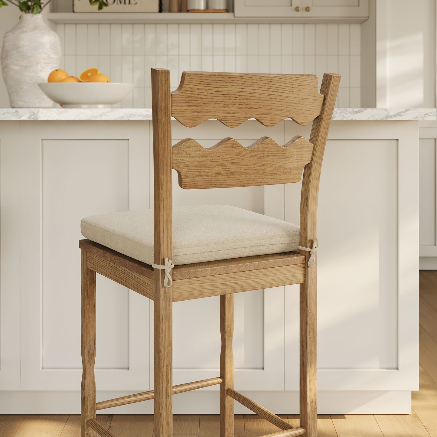 Jax Oak Wood Bar Stool With Wavy Razor Back and Cushion by Modway
