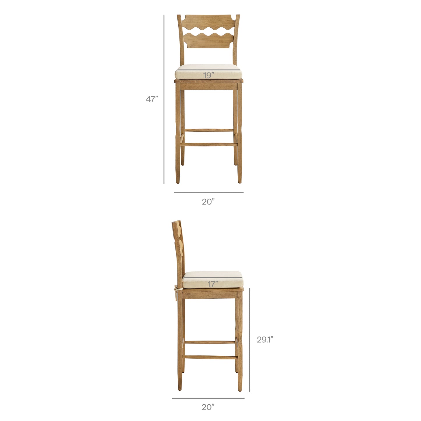 Jax Oak Wood Bar Stool With Wavy Razor Back and Cushion by Modway