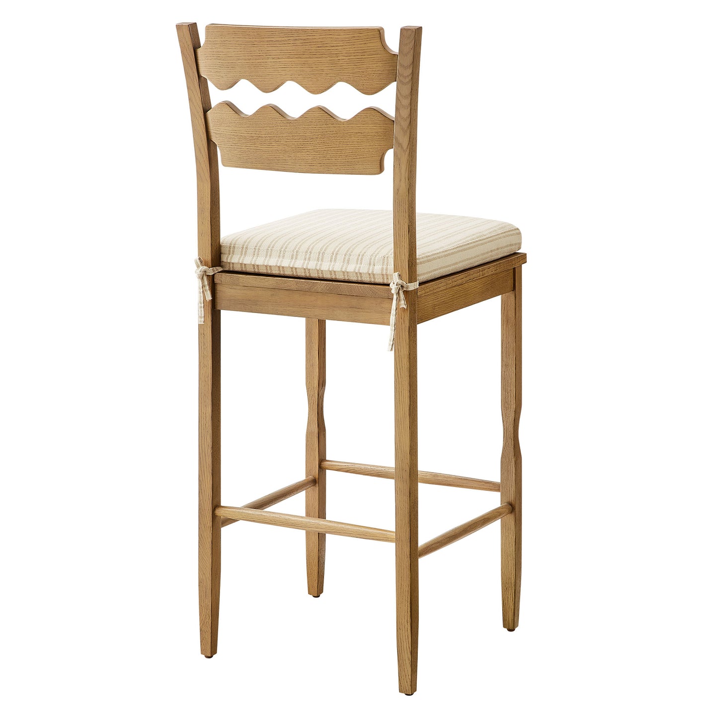 Jax Oak Wood Bar Stool With Wavy Razor Back and Cushion by Modway