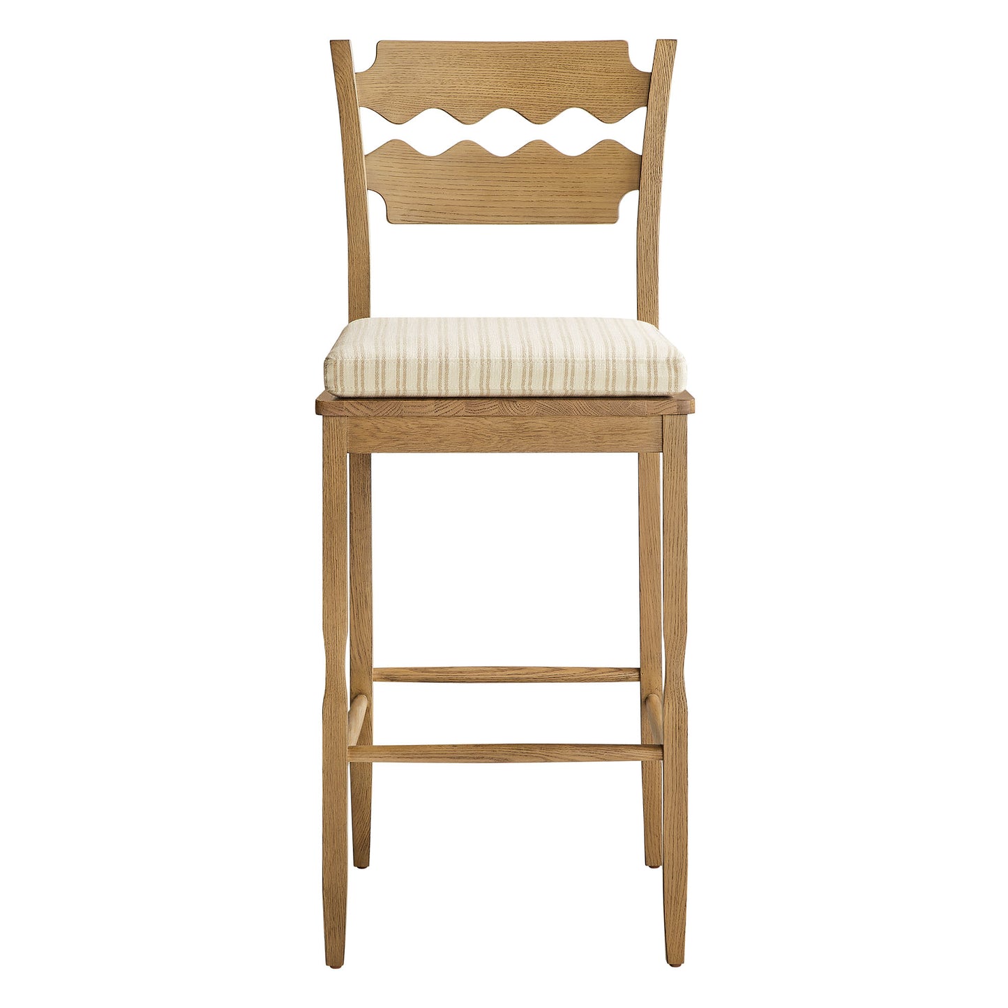 Jax Oak Wood Bar Stool With Wavy Razor Back and Cushion by Modway