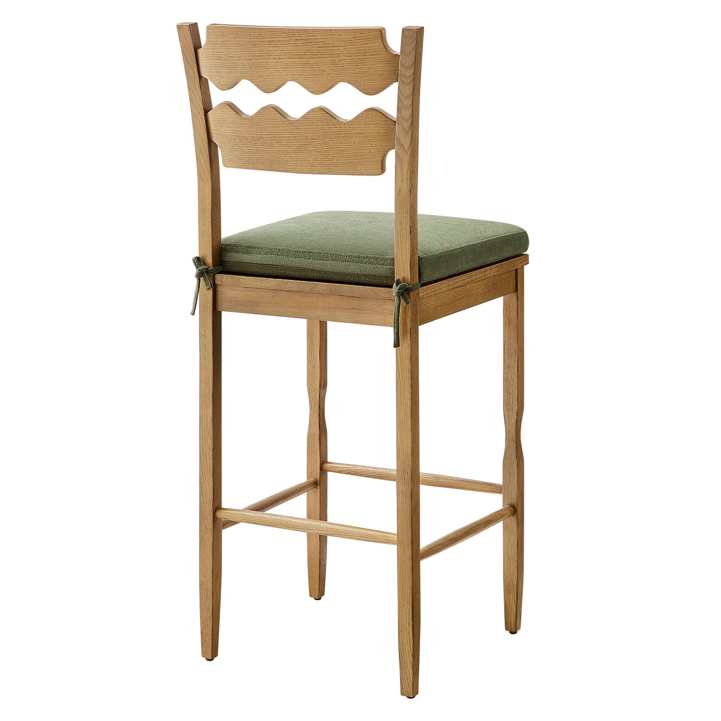 Jax Oak Wood Bar Stool With Wavy Razor Back and Cushion by Modway