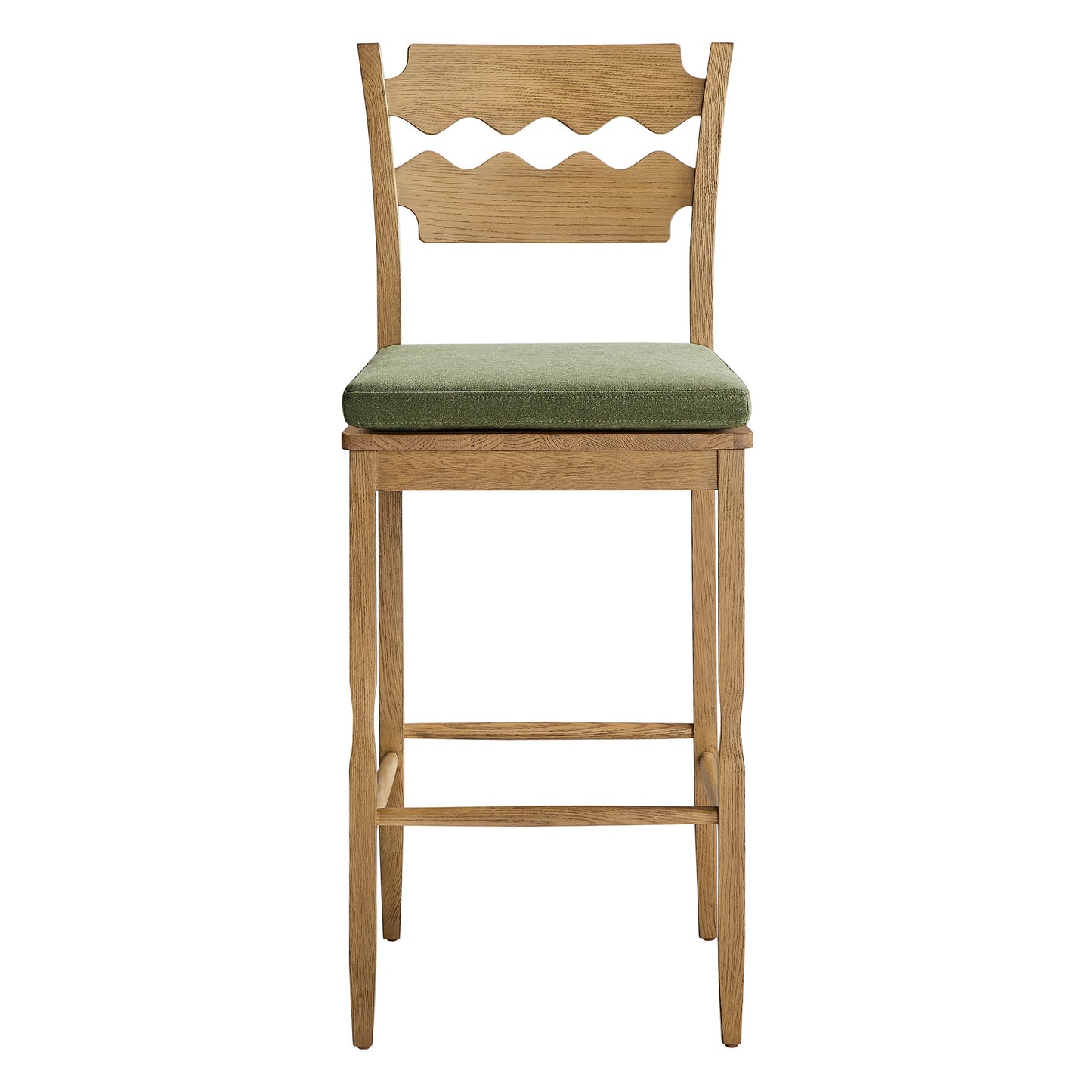 Jax Oak Wood Bar Stool With Wavy Razor Back and Cushion by Modway