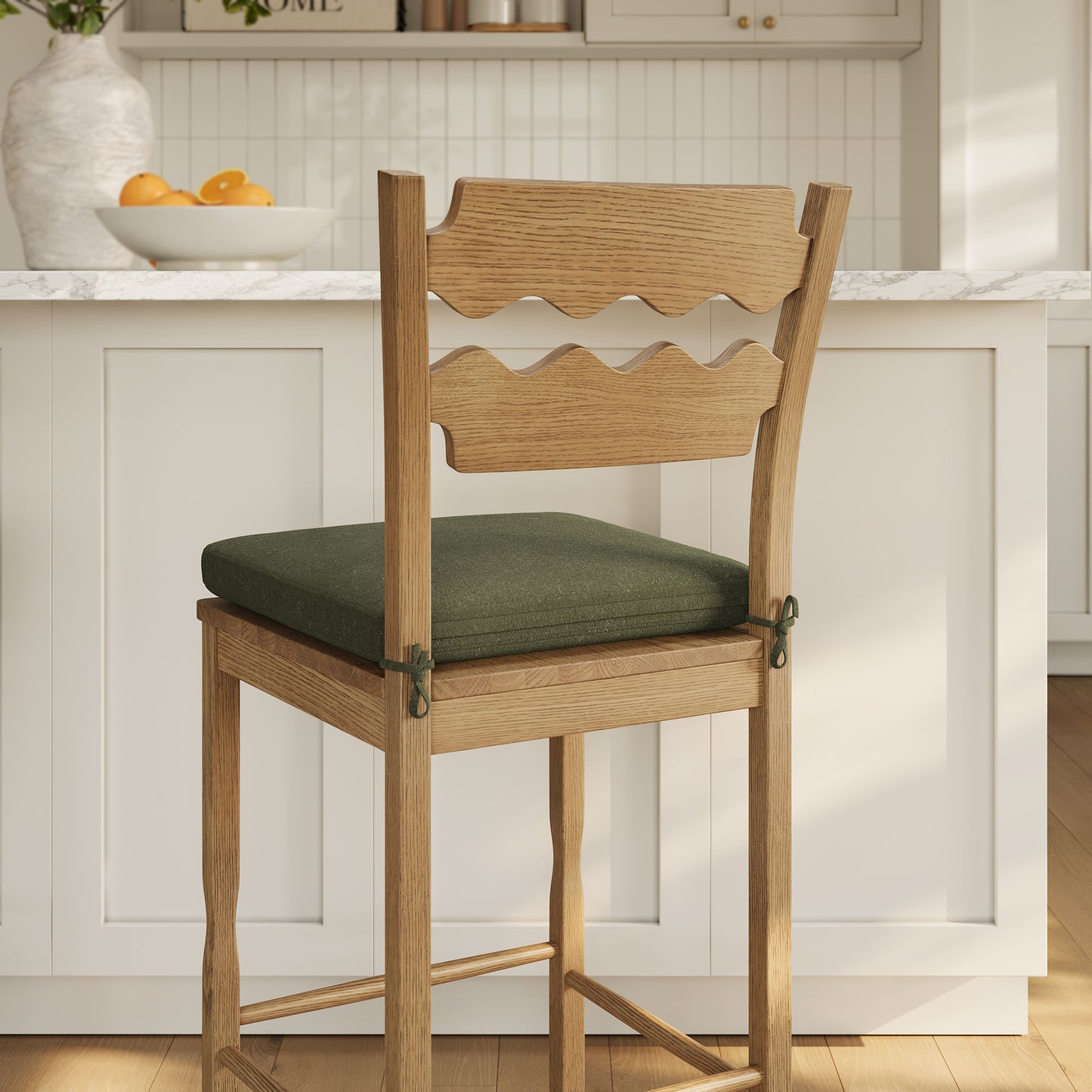 Jax Oak Wood Bar Stool With Wavy Razor Back and Cushion by Modway