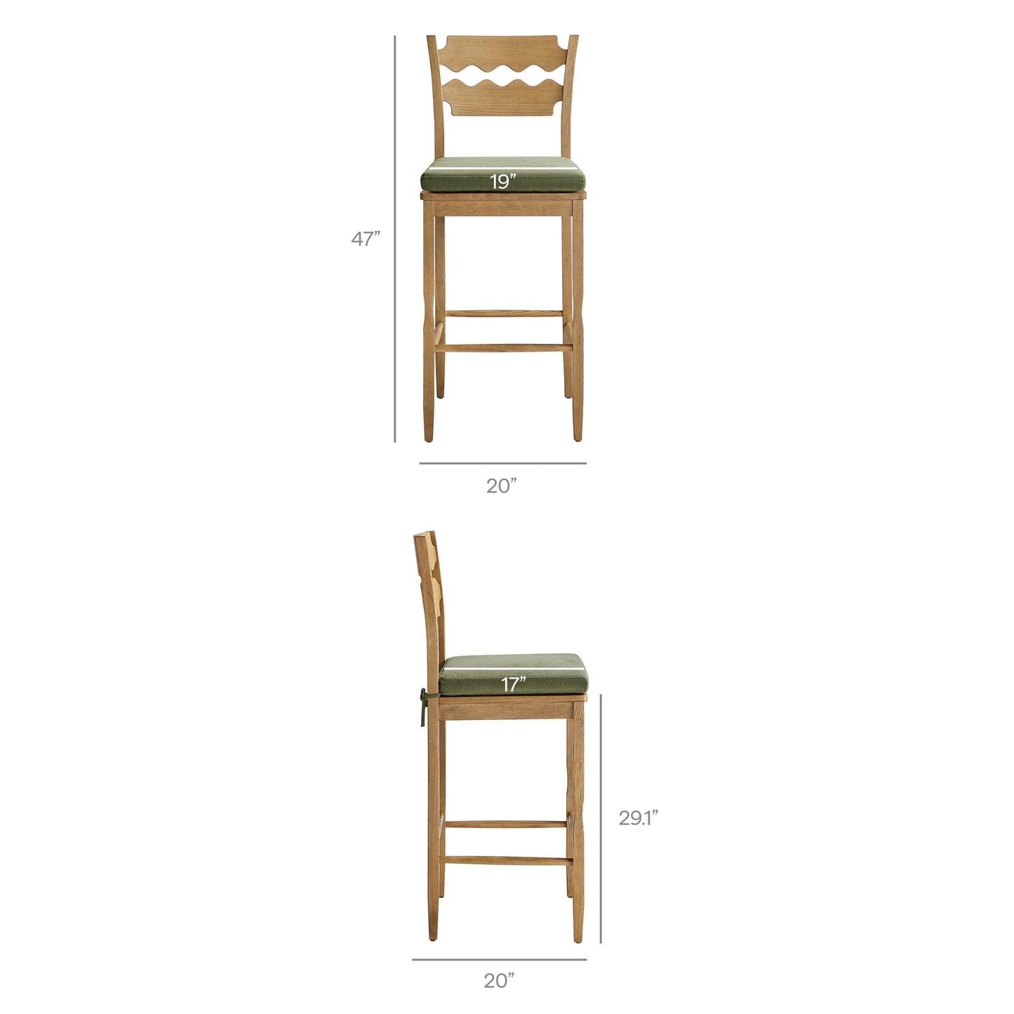 Jax Oak Wood Bar Stool With Wavy Razor Back and Cushion by Modway
