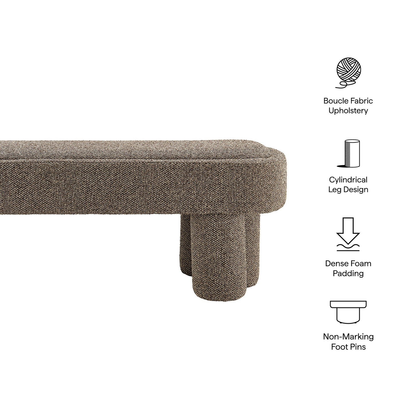Mossi 52-Inch Oval Boucle Fabric Bench by Modway