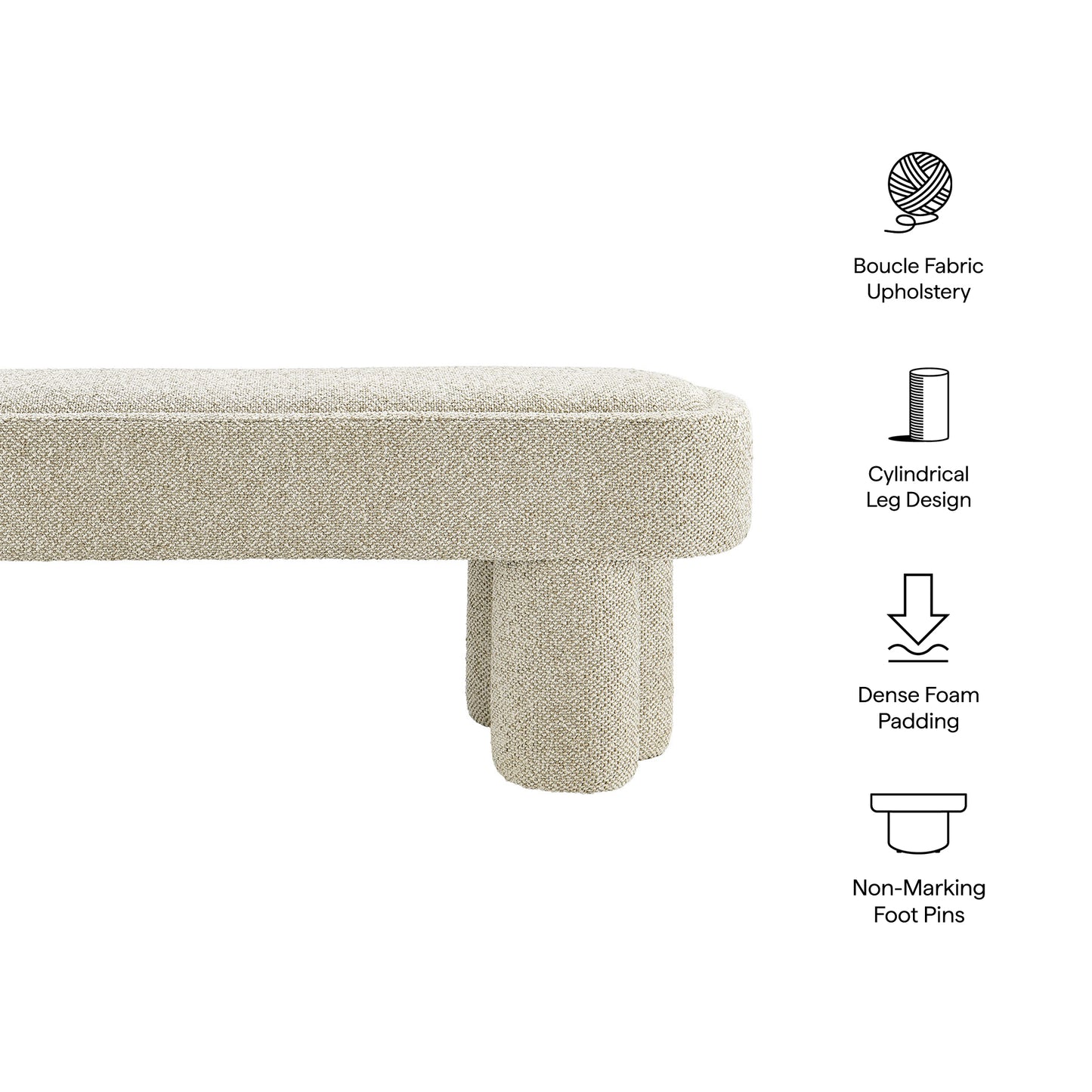 Mossi 52-Inch Oval Boucle Fabric Bench by Modway