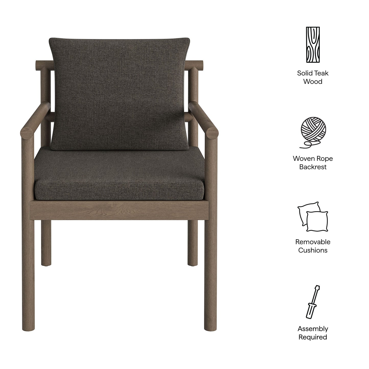 Eleni Outdoor Patio Teak Wood Rope Dining Chair by Modway
