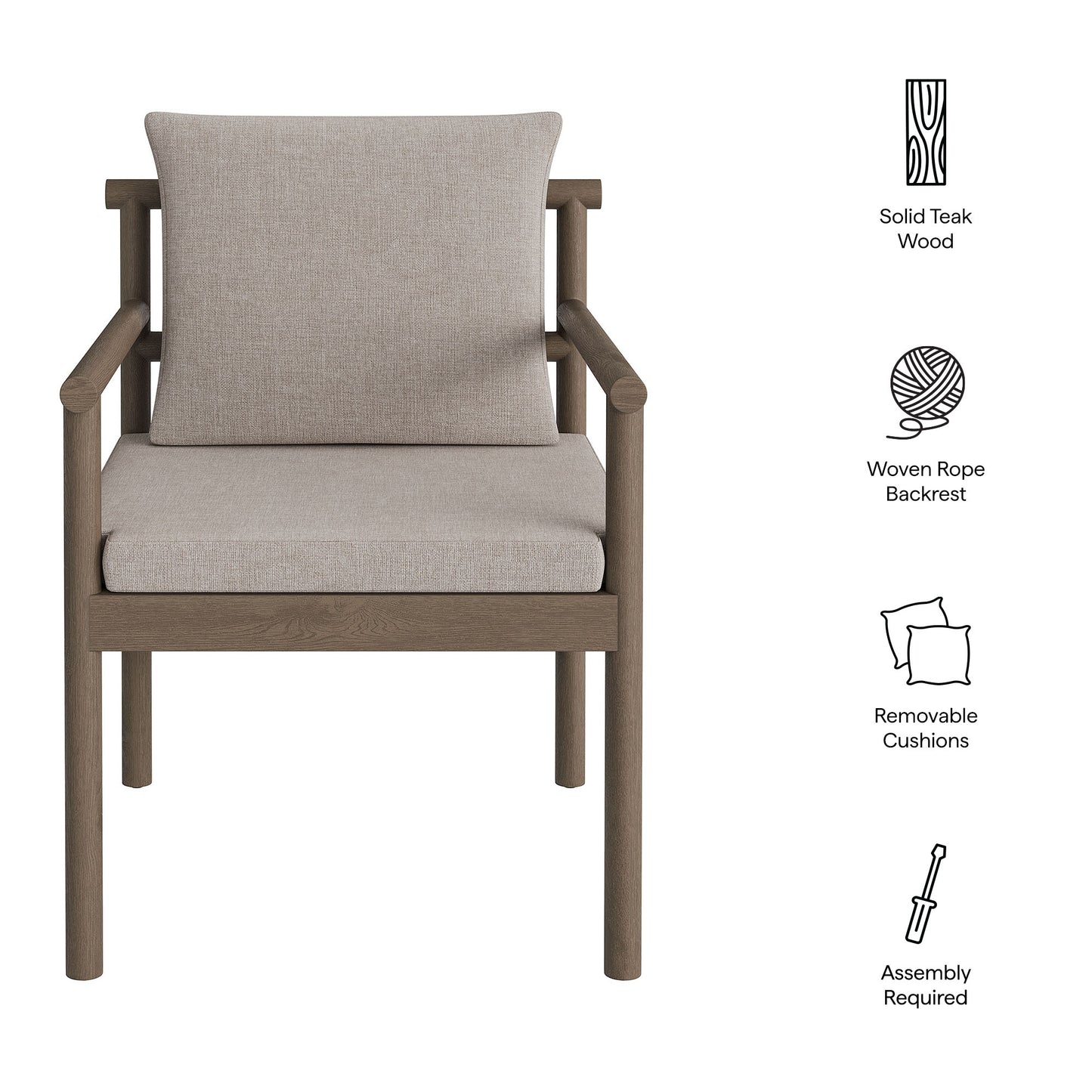 Eleni Outdoor Patio Teak Wood Rope Dining Chair by Modway