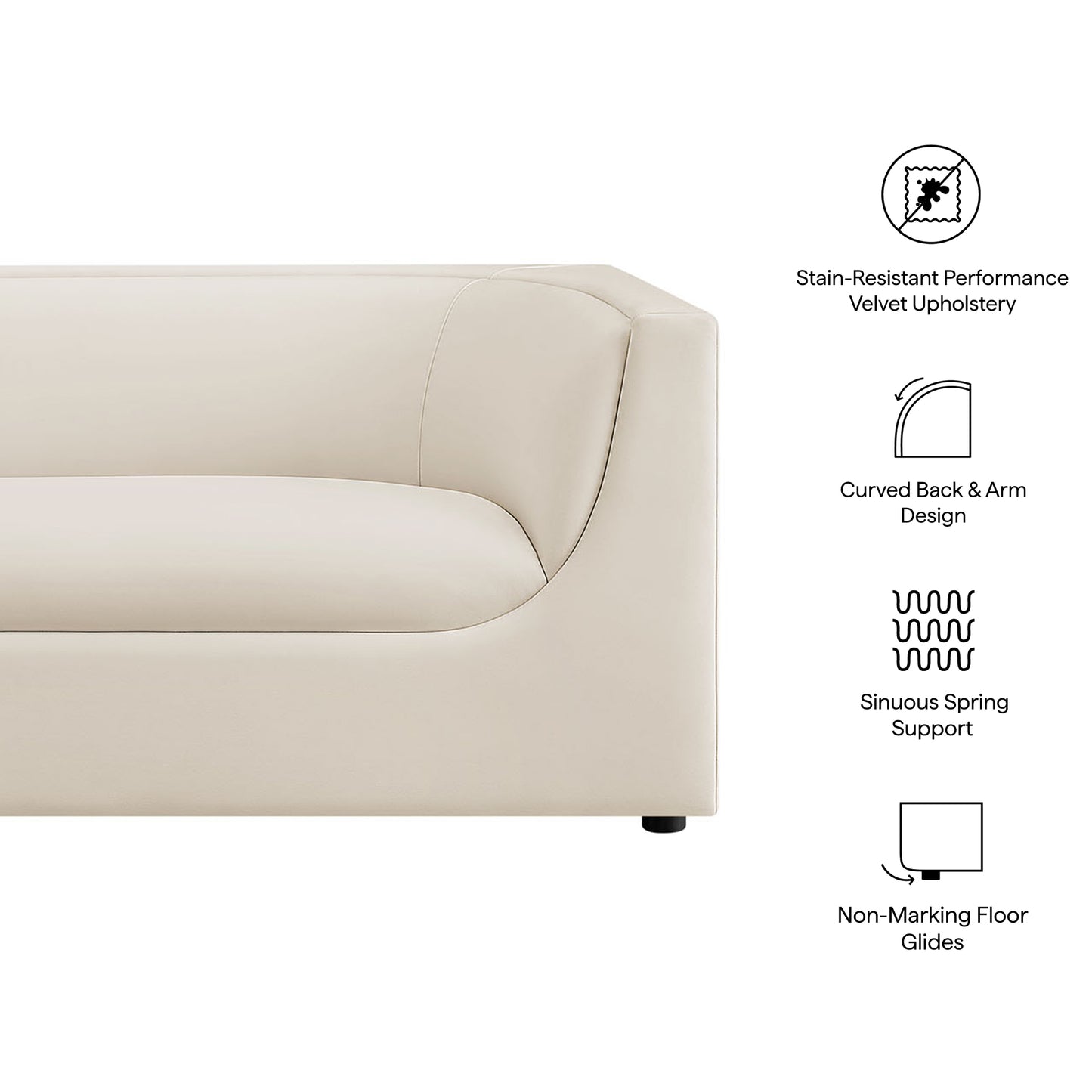 Hilda 86" Curved Back Performance Velvet Sofa by Modway