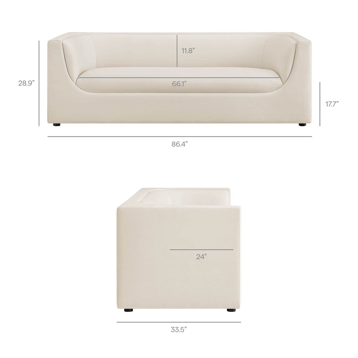 Hilda 86" Curved Back Performance Velvet Sofa by Modway