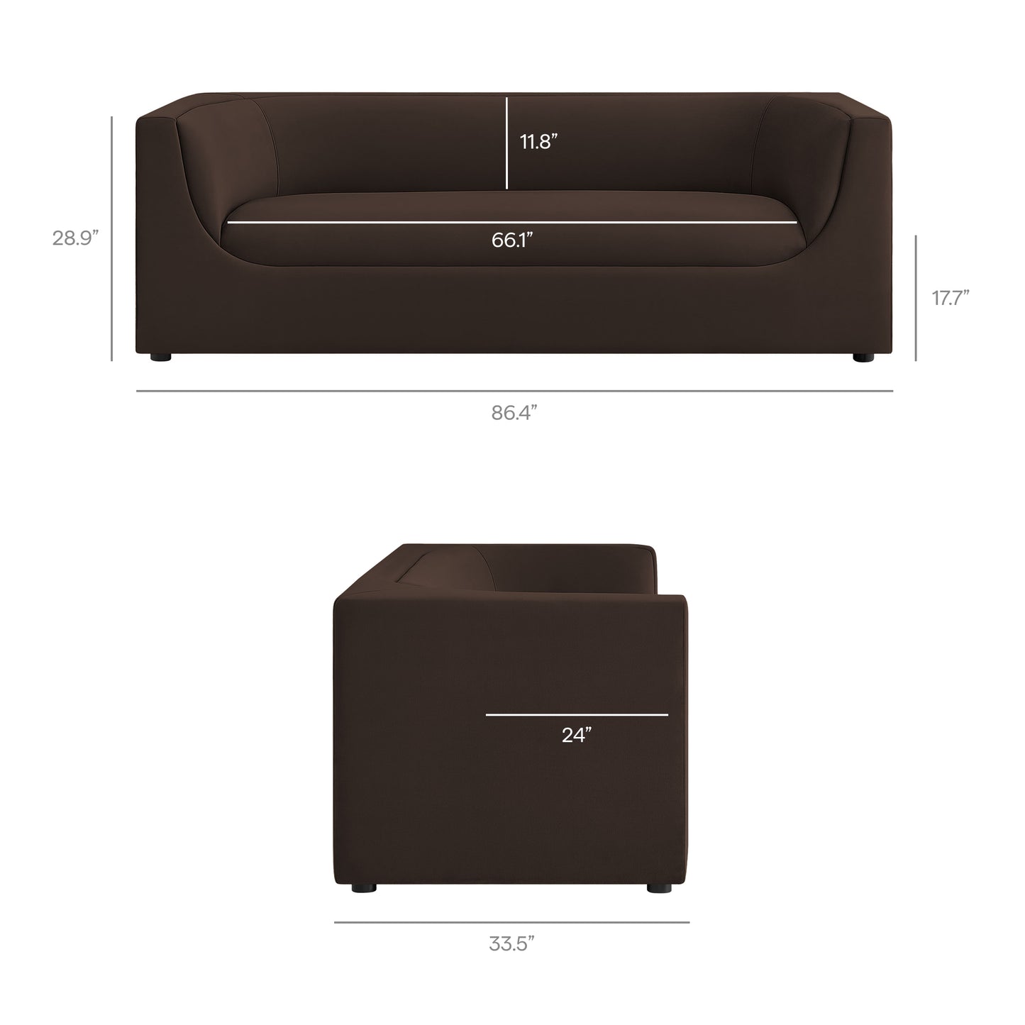 Hilda 86" Curved Back Performance Velvet Sofa by Modway