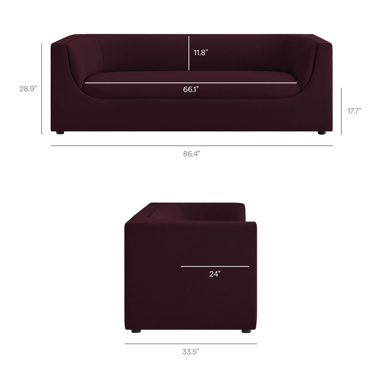 Hilda 86" Curved Back Performance Velvet Sofa by Modway