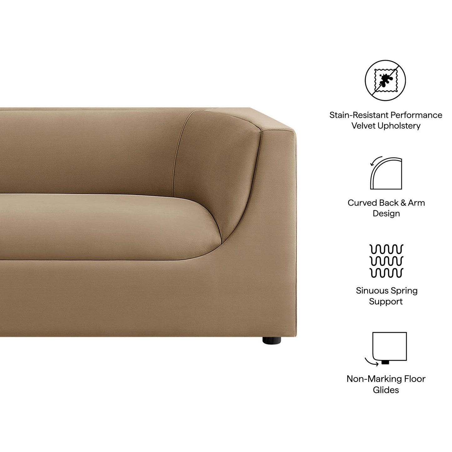 Hilda 86" Curved Back Performance Velvet Sofa by Modway