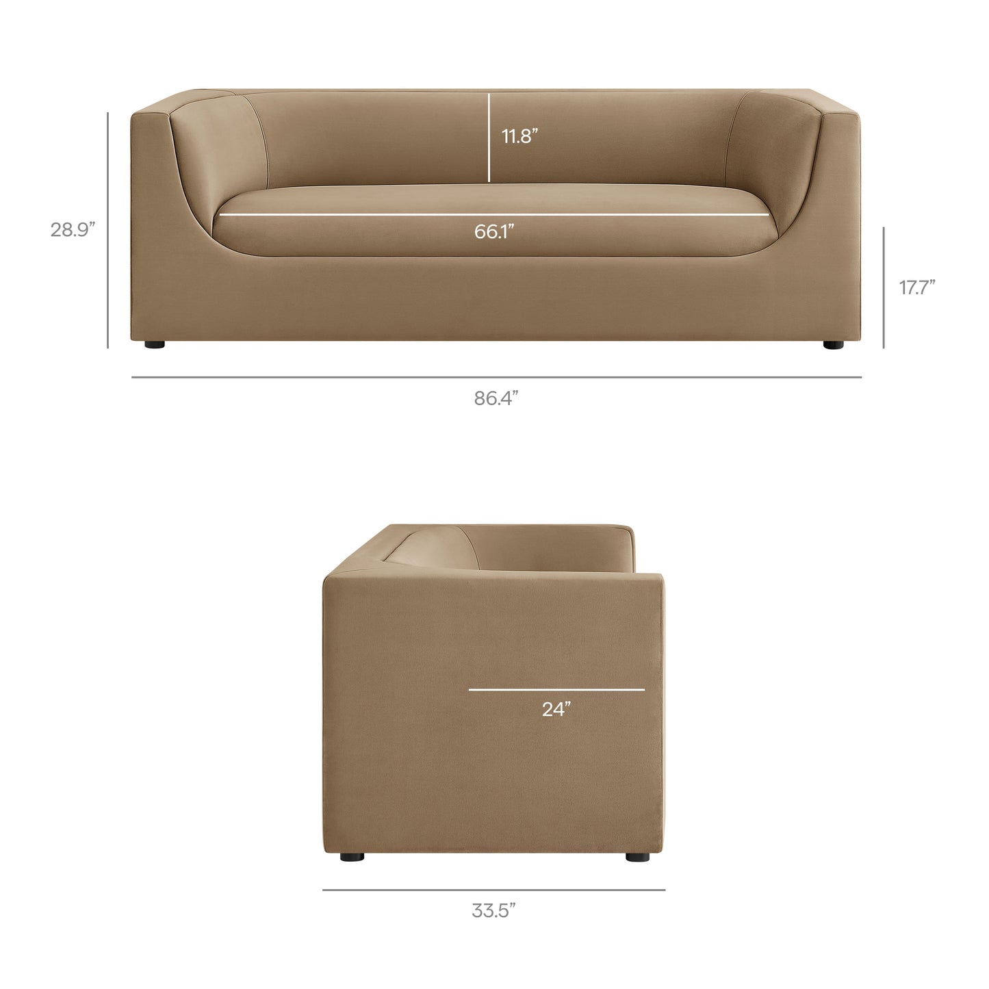 Hilda 86" Curved Back Performance Velvet Sofa by Modway