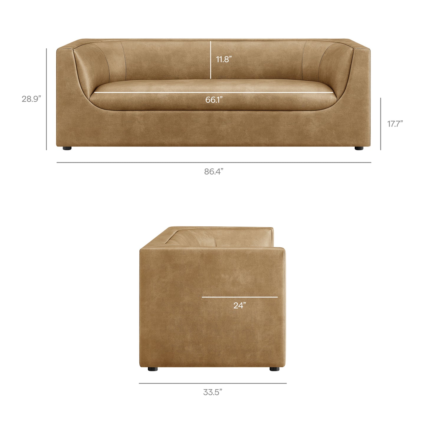 Hilda 86" Curved Back Vegan Leather Sofa by Modway